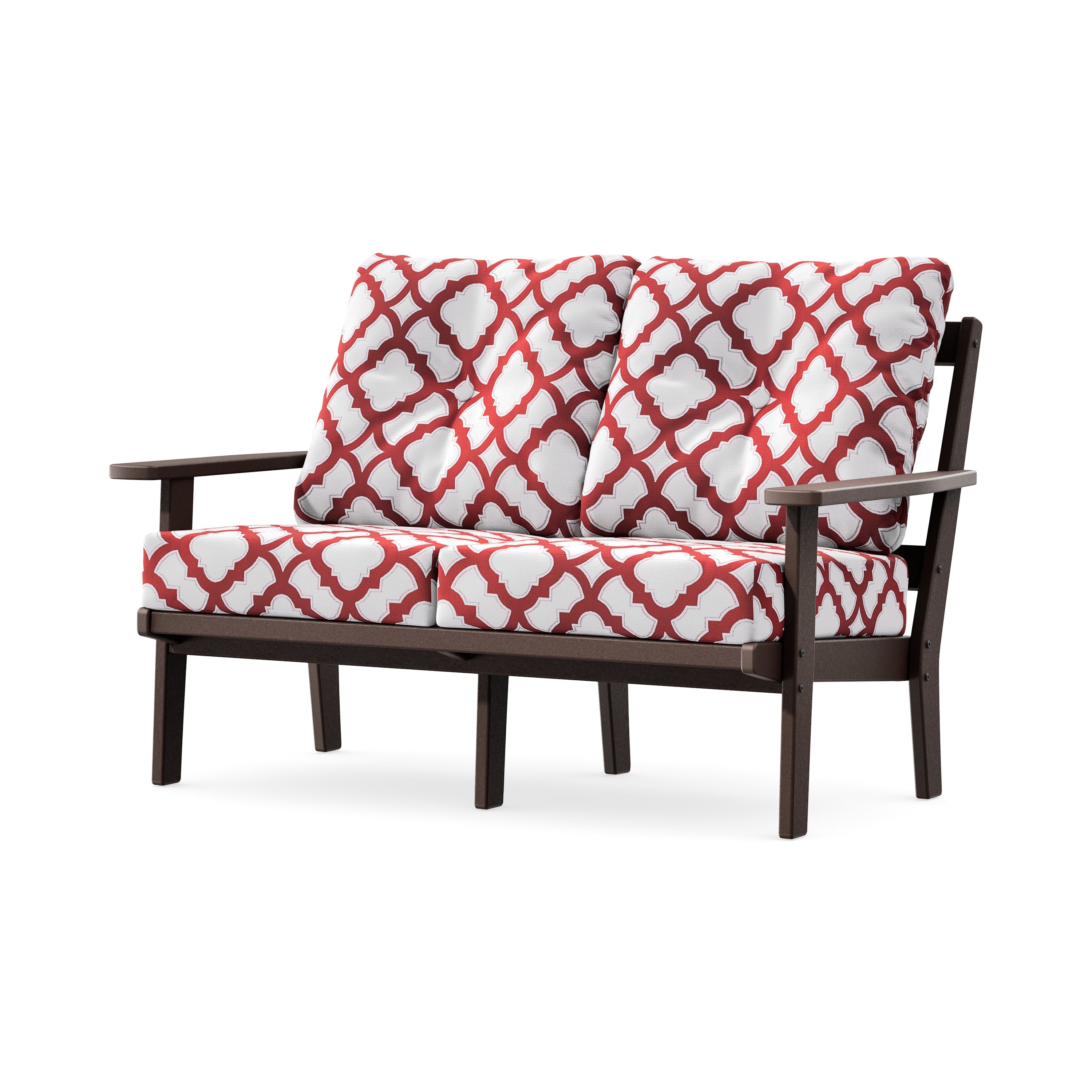 Prairie Deep SeatingLoveseat in Mahogany / Trellis Crimson