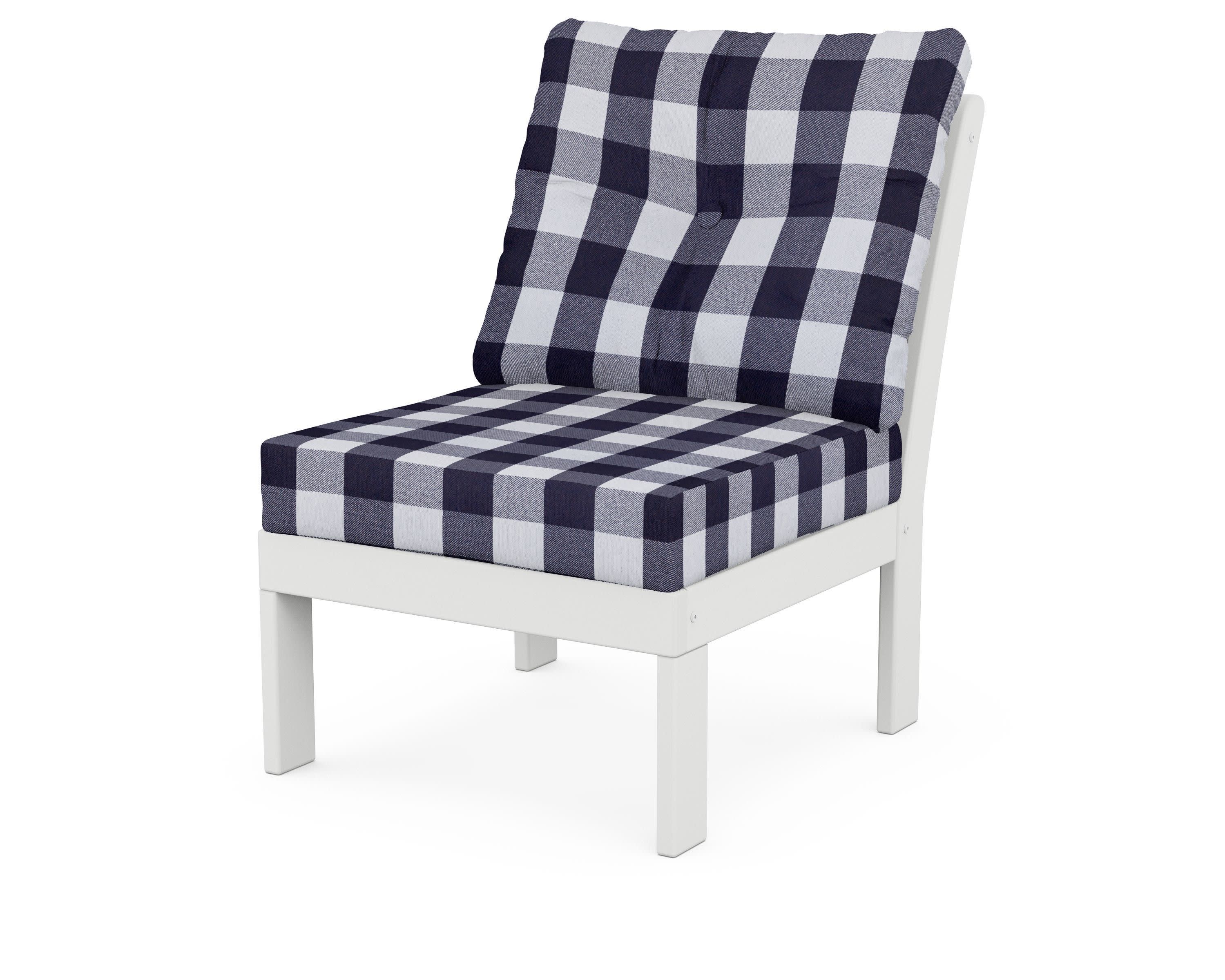 Vineyard Modular Armless Chair in White / Buffalo Plaid Navy
