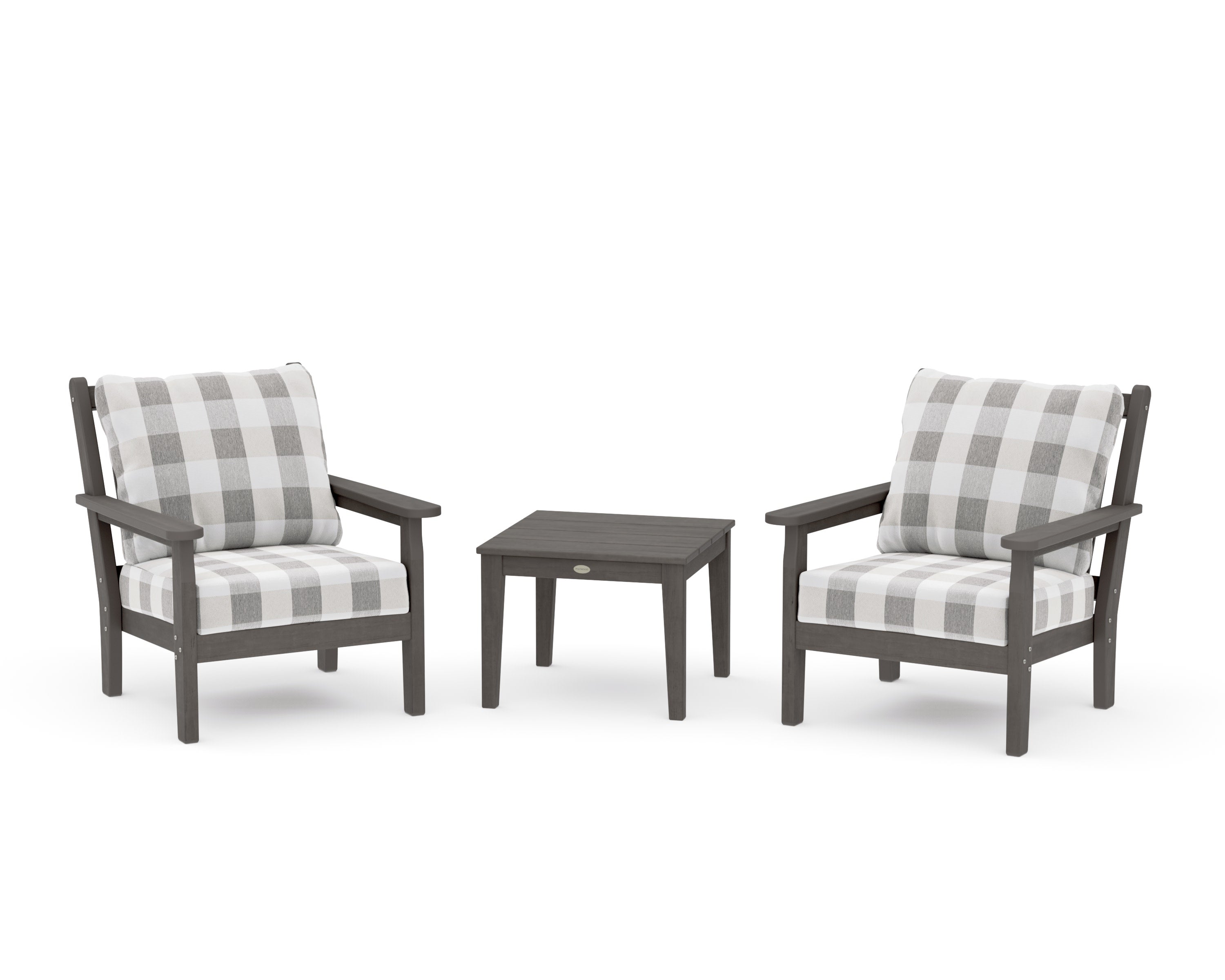 Chippendale 3-Piece Deep Seating Set in Driftwood / Buffalo Plaid Grey Mist