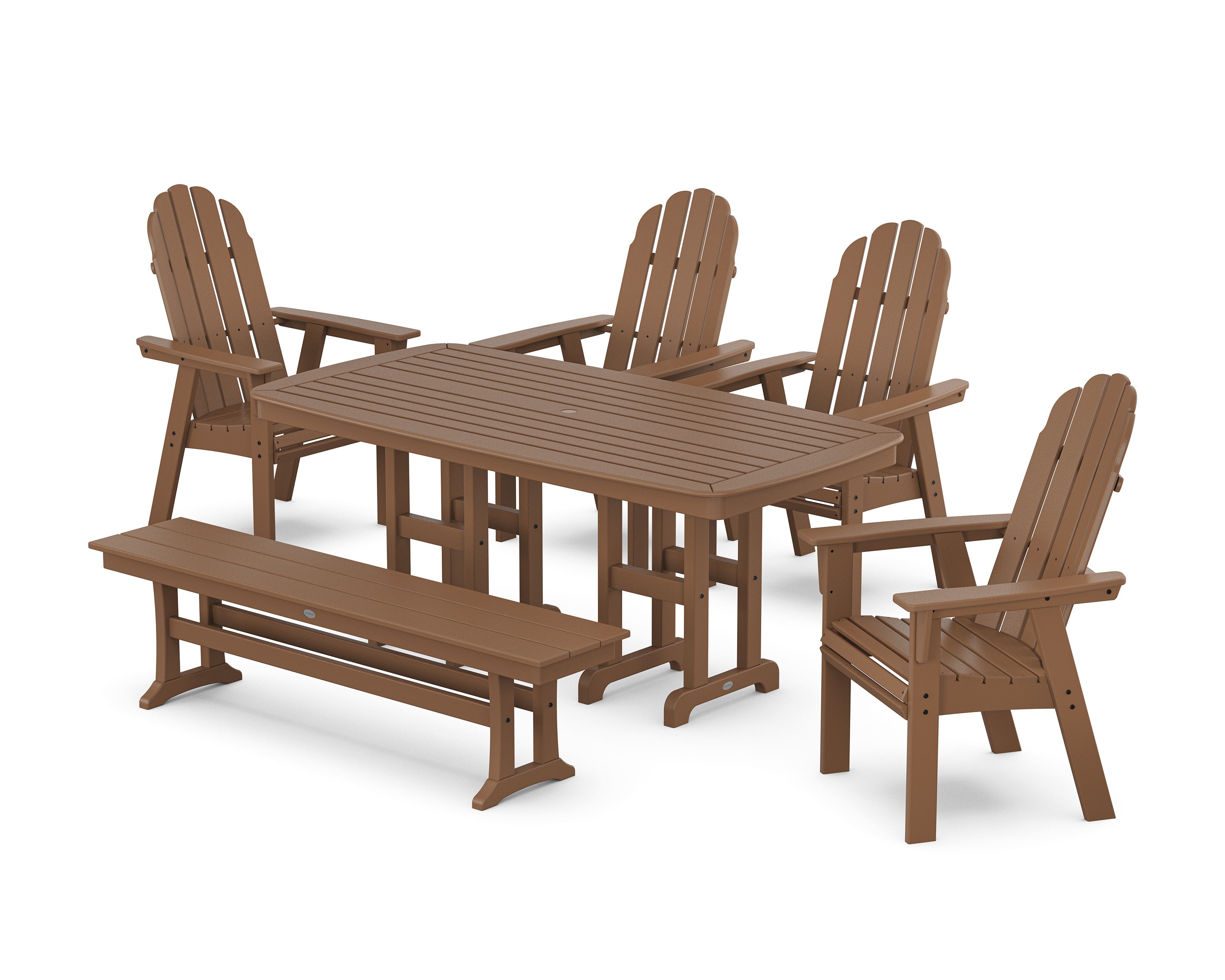 Vineyard Curveback Adirondack Chair 6-Piece Dining Set with Bench in Teak