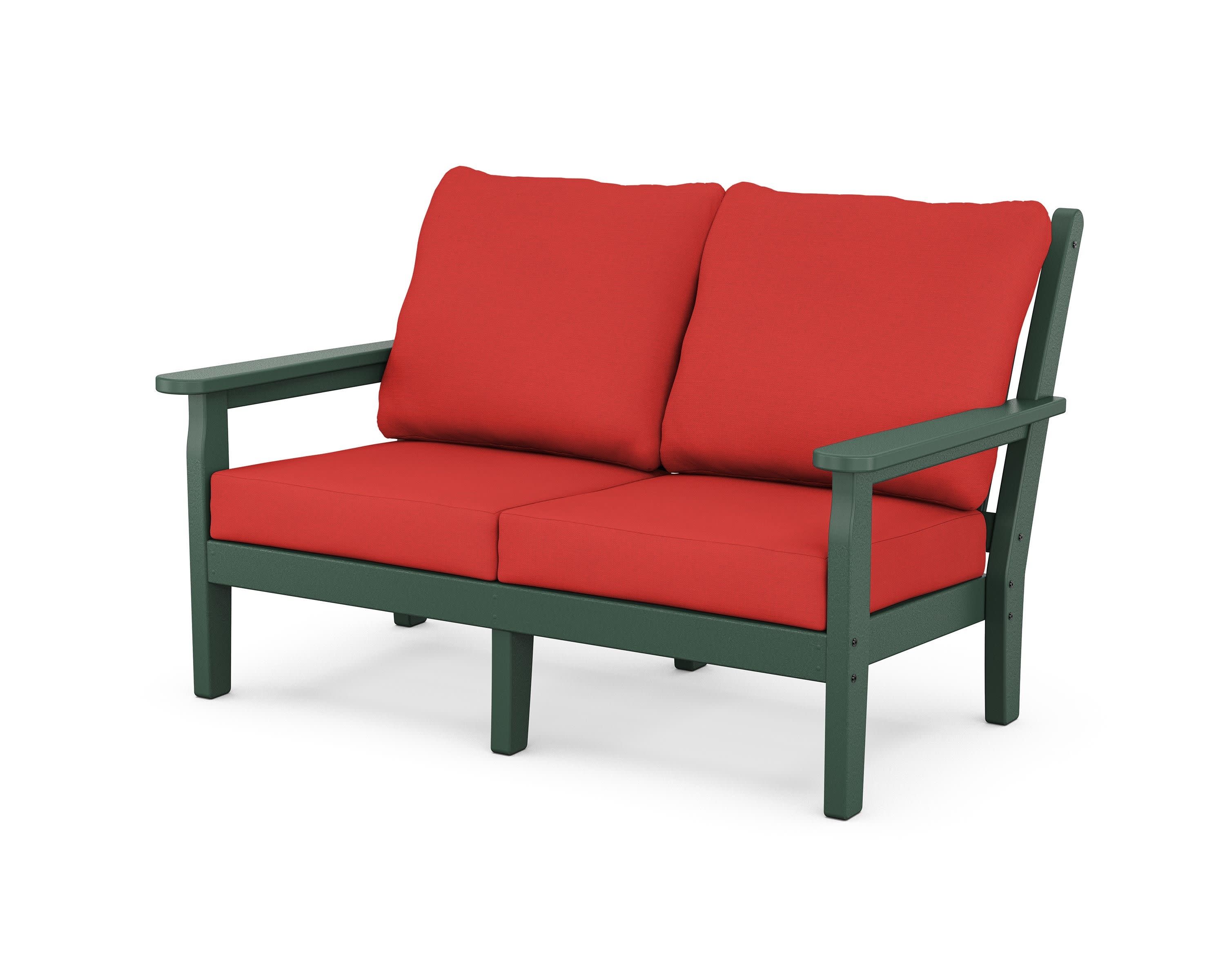Chippendale Deep Seating Loveseat in Green / Crimson Linen