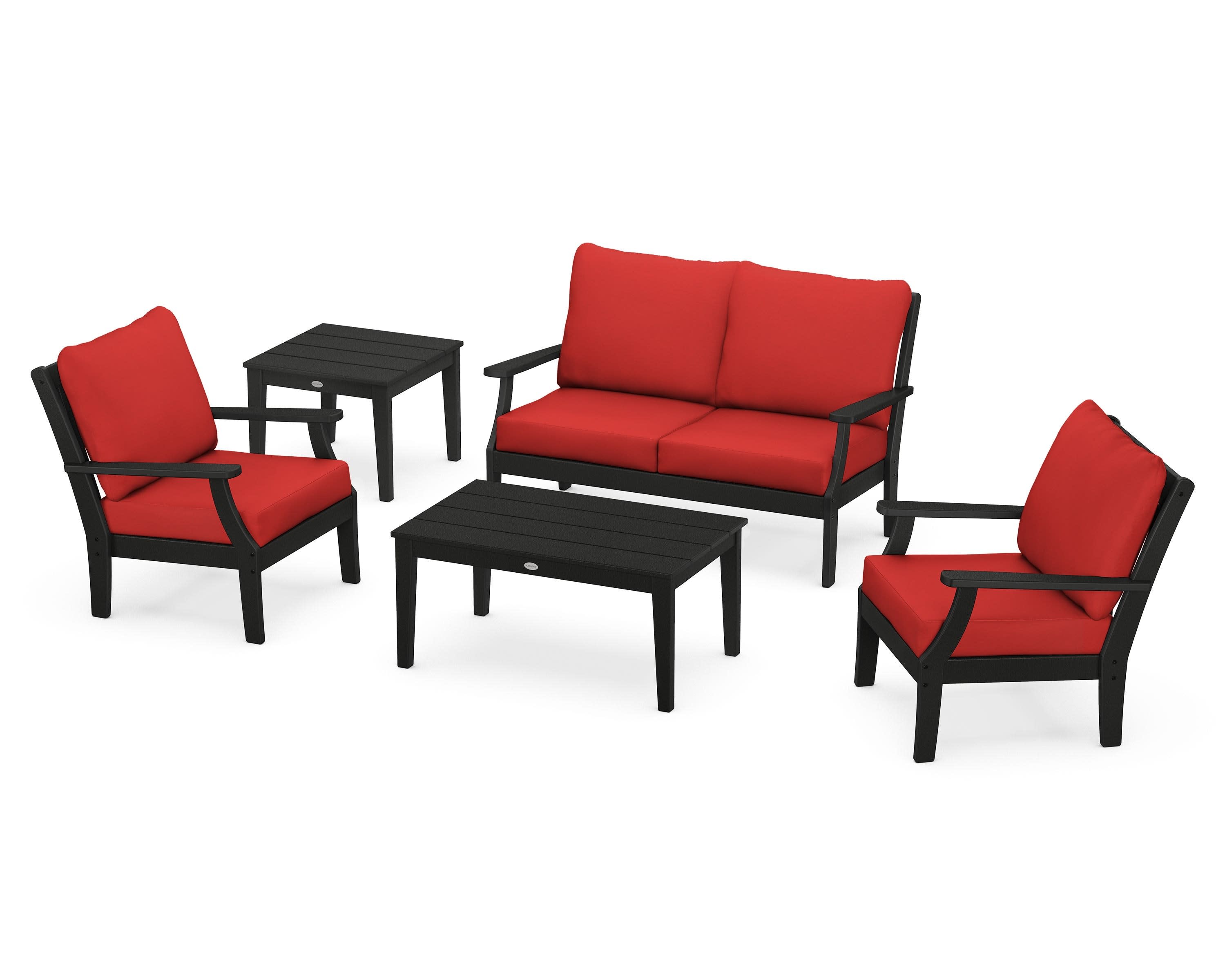 Braxton 5-Piece Deep Seating Set in Black / Crimson Linen
