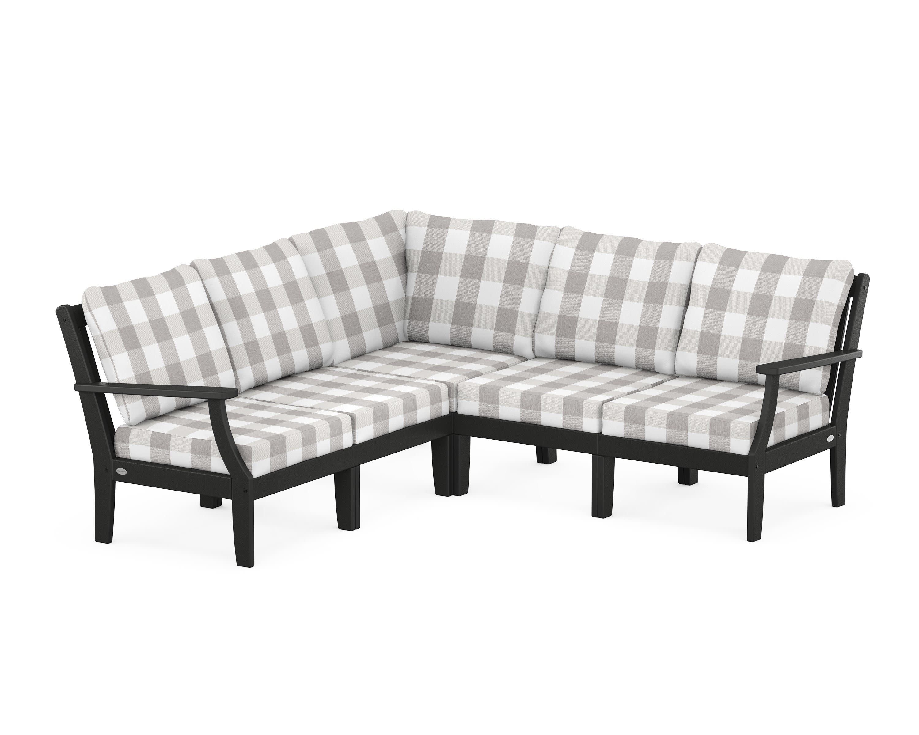 Braxton Modular 5-Piece Deep Seating Set in Black / Buffalo Plaid Grey Mist