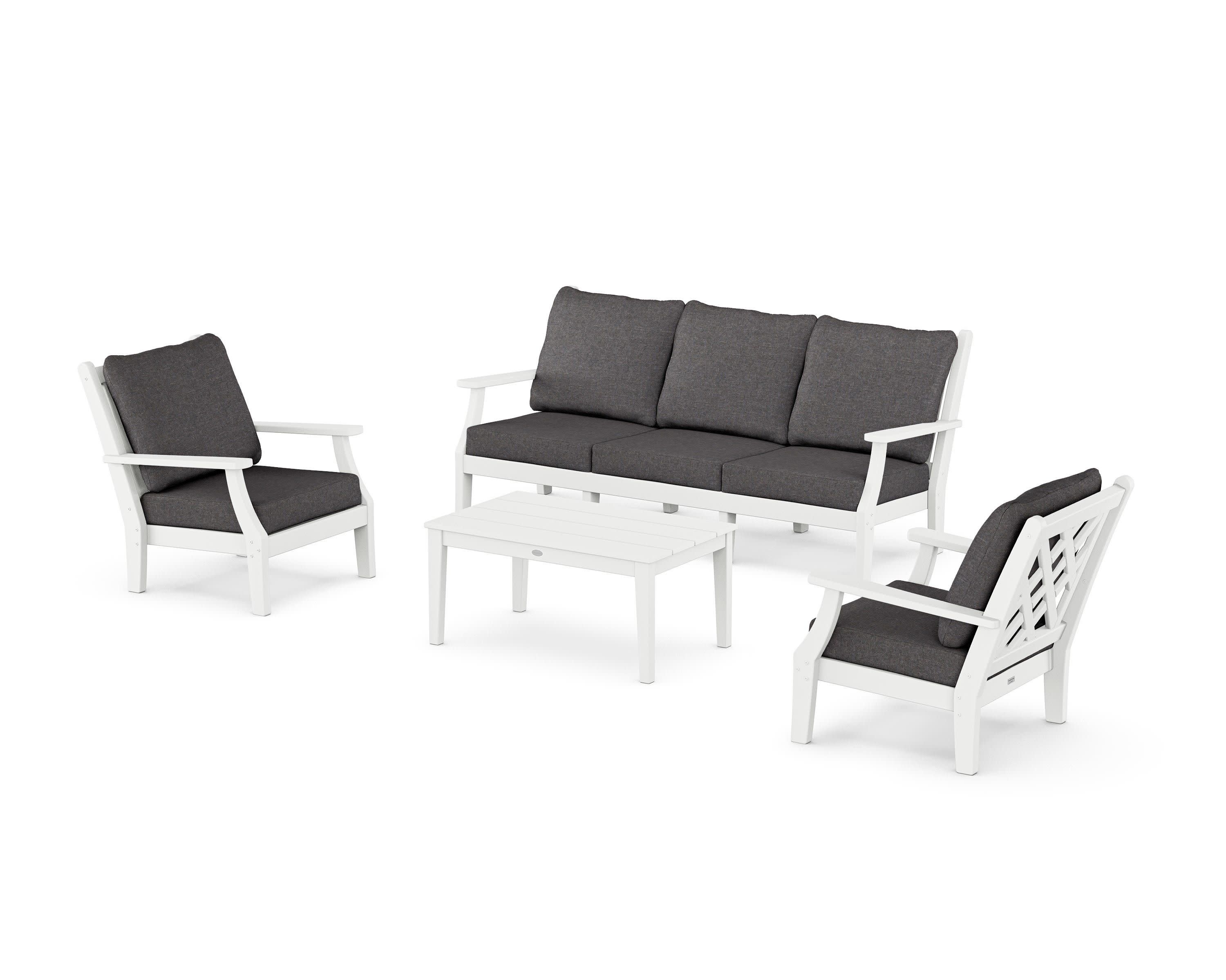 Wovendale 4-Piece Deep Seating Set with Sofa in White / Ash Charcoal
