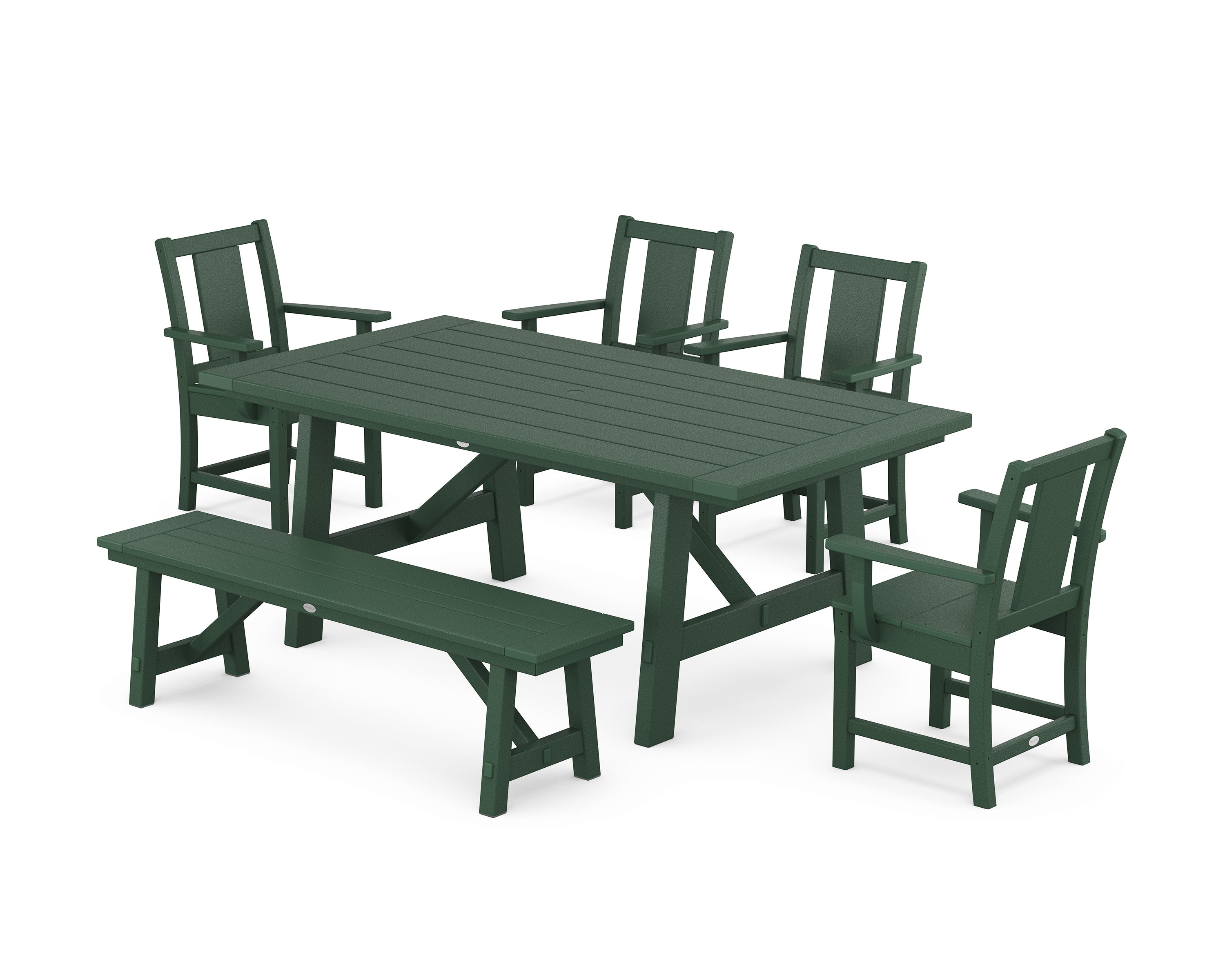 Prairie 6-Piece Rustic Farmhouse Dining Set with Bench in Green