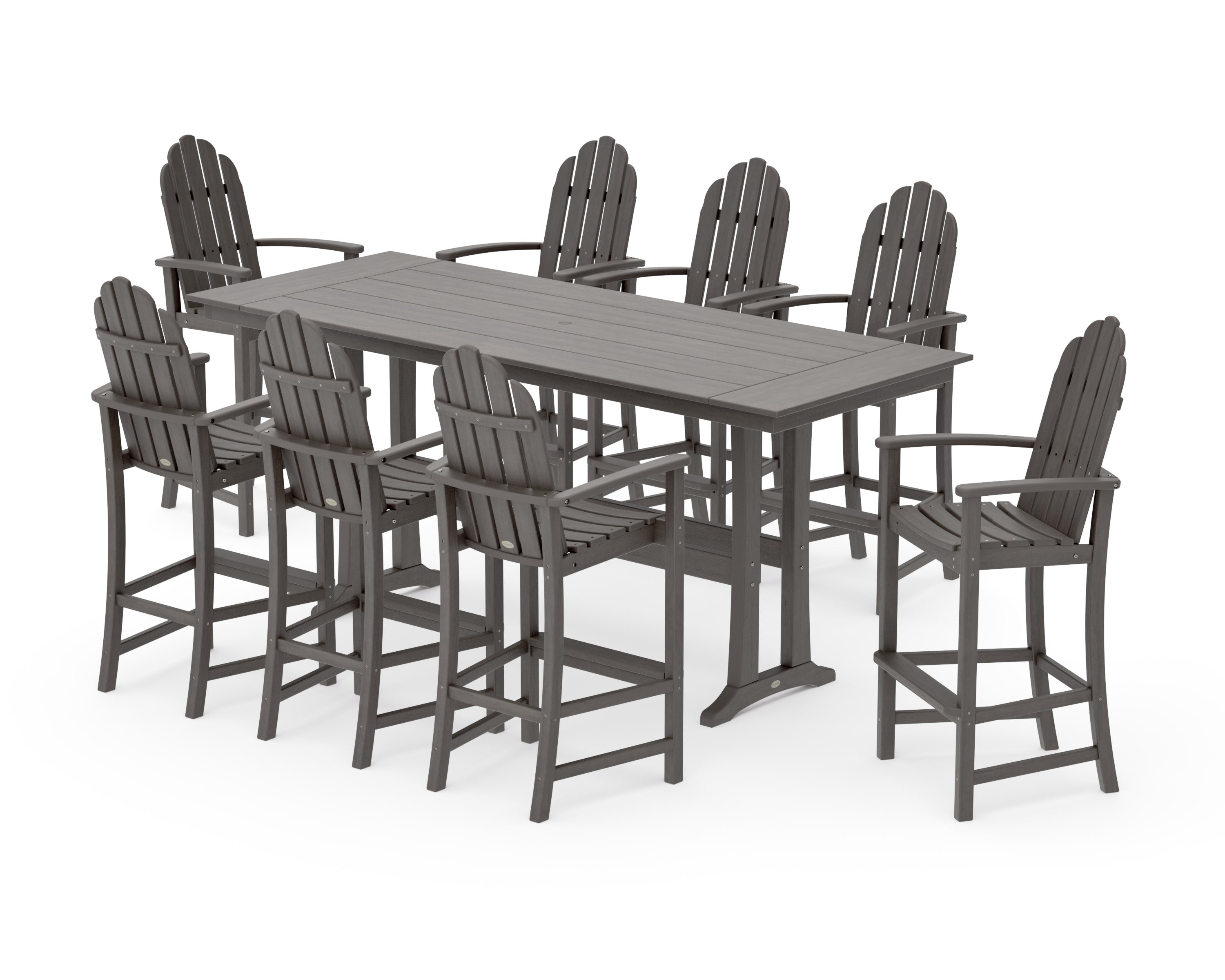 Classic Adirondack 9-Piece Farmhouse Bar Set with Trestle Legs in Driftwood