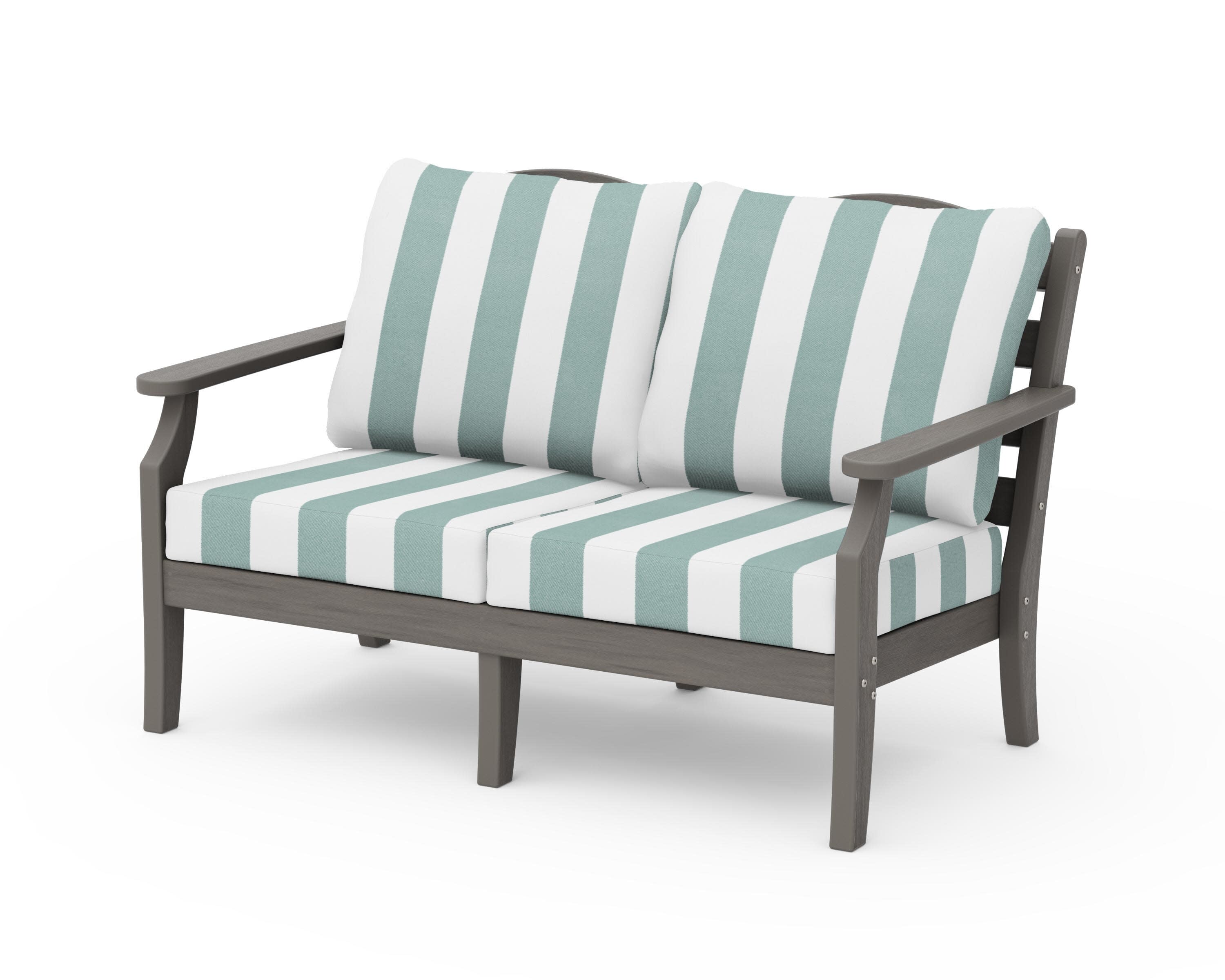 Savannah Deep Seating Loveseat in Driftwood / Cabana Stripe Glacier Spa