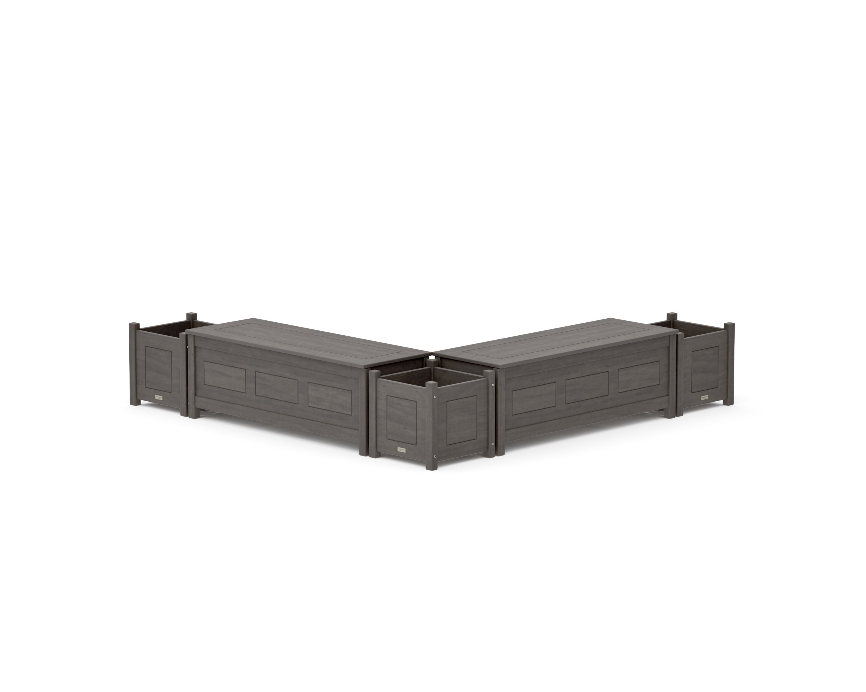 48" Country Living L- Shaped Planter Storage Bench Corner Set in Driftwood