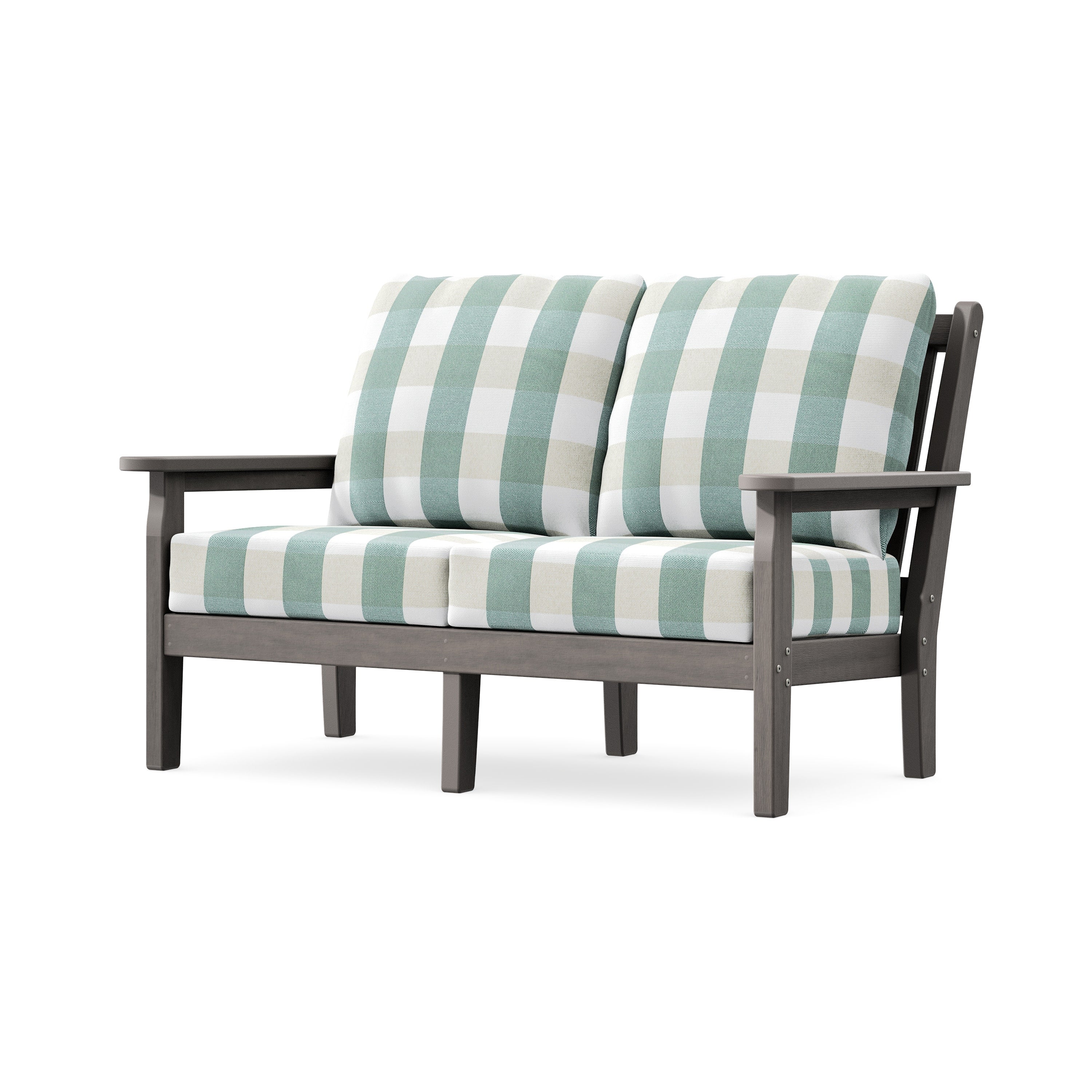 Chippendale Deep Seating Loveseat in Driftwood / Buffalo Plaid Glacier Spa