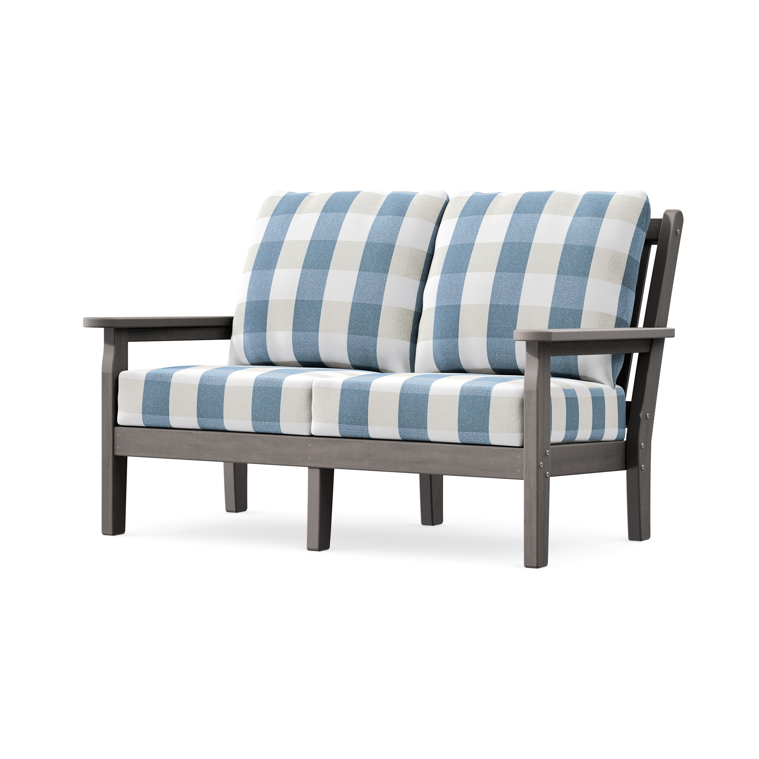 Chippendale Deep Seating Loveseat in Driftwood / Buffalo Plaid Sky Blue