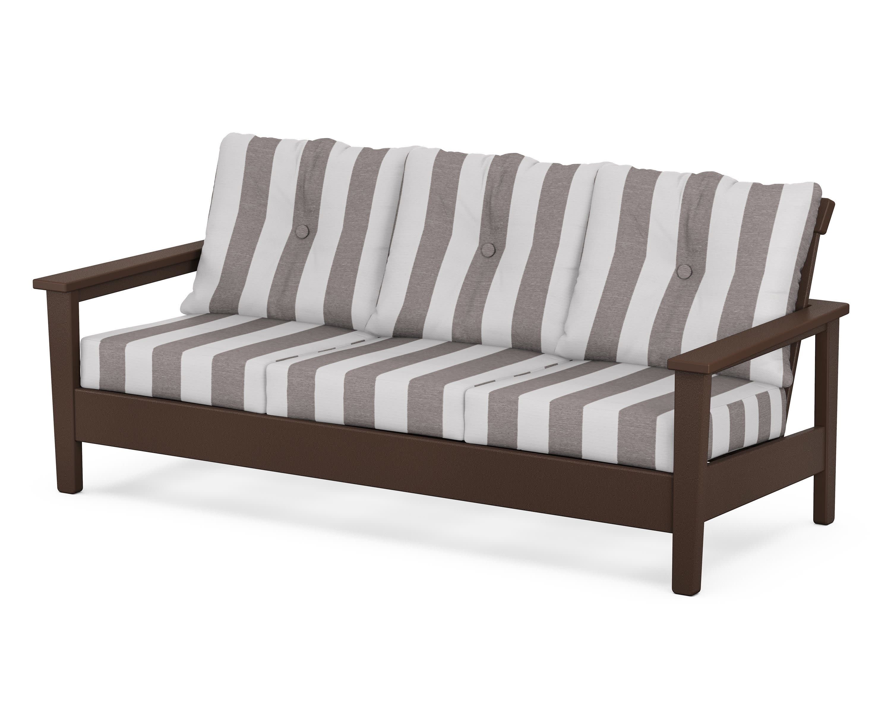 Prescott Deep Seating Sofa in Mahogany / Cabana Stripe Grey Mist