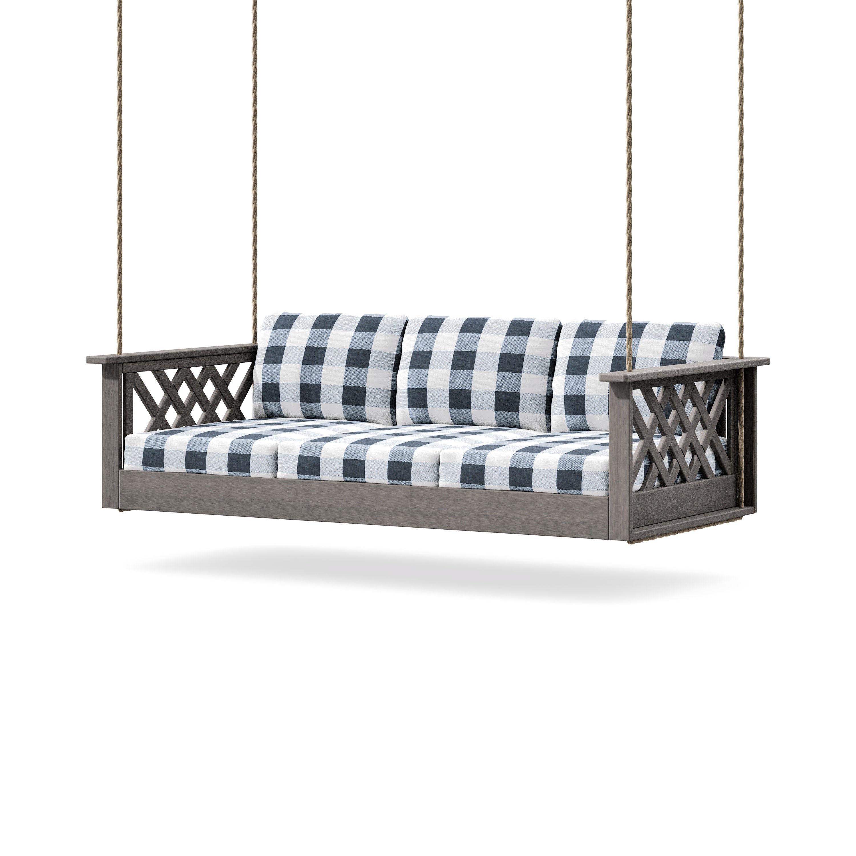 Wovendale Daybed Swing in Driftwood / Buffalo Plaid Marine Indigo