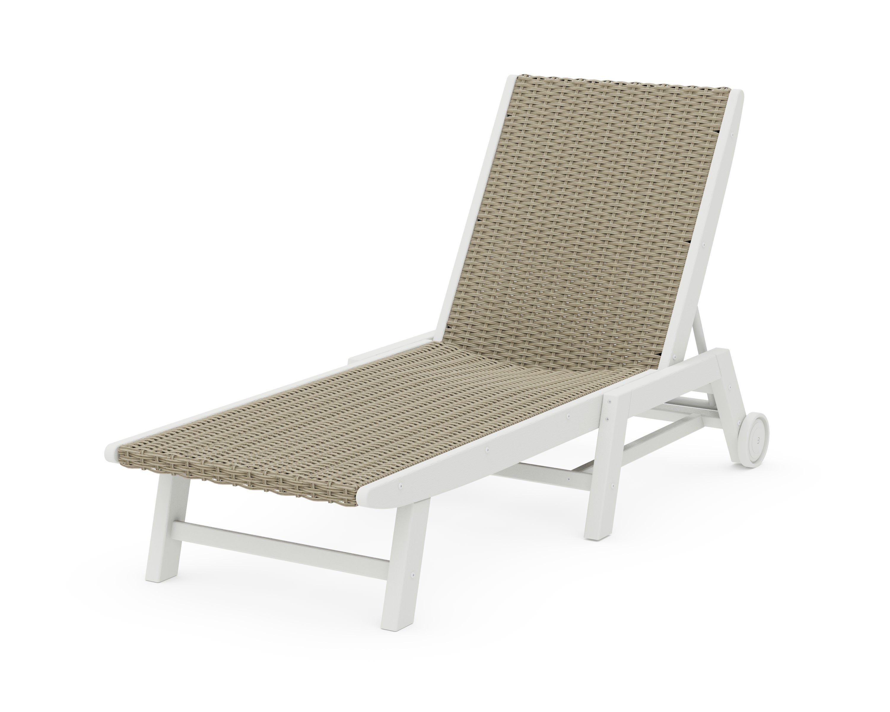 Coastal Woven Chaise with Wheels in Vintage White / Dune Grass