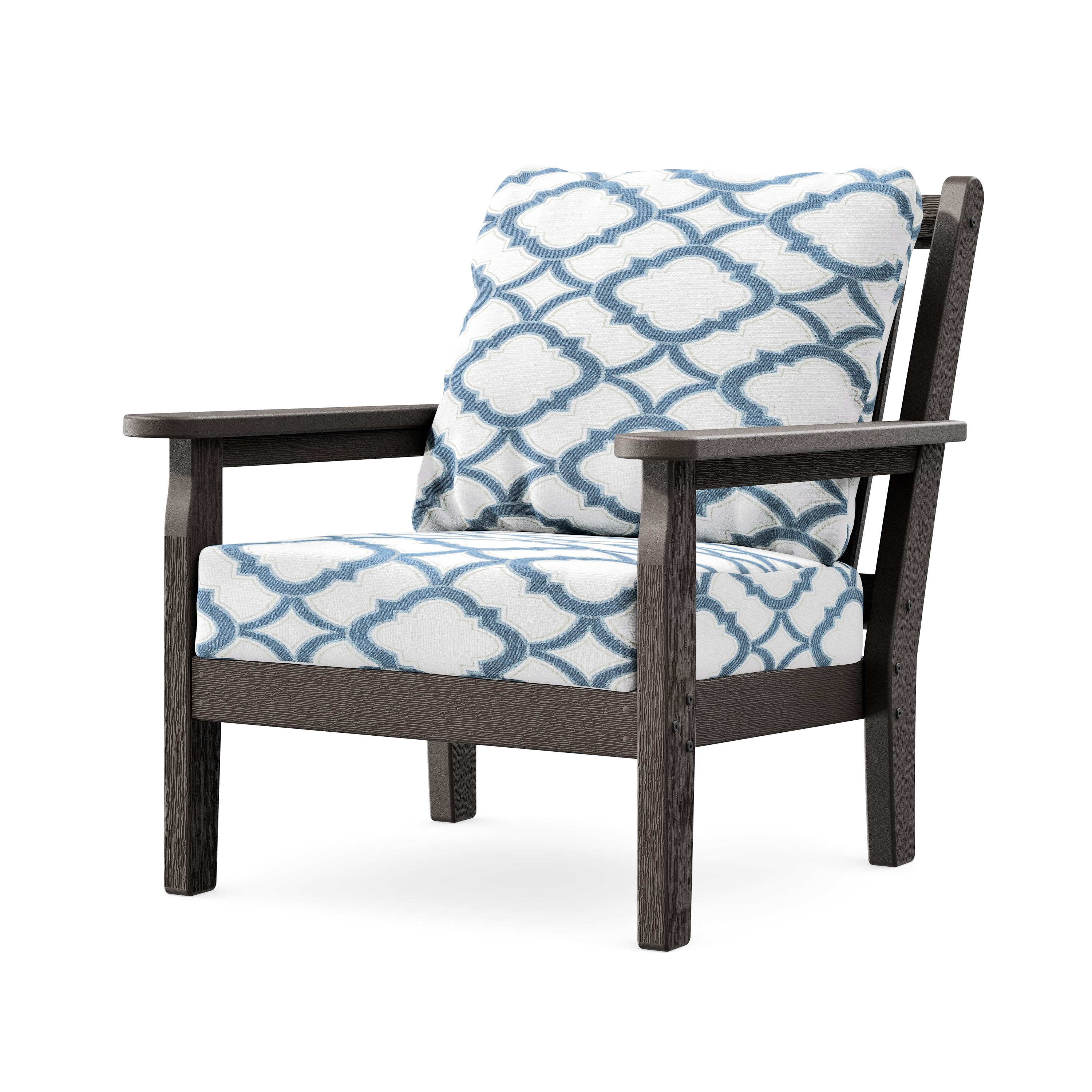 Chippendale Deep Seating Chair in Vintage Coffee / Trellis Sky Blue