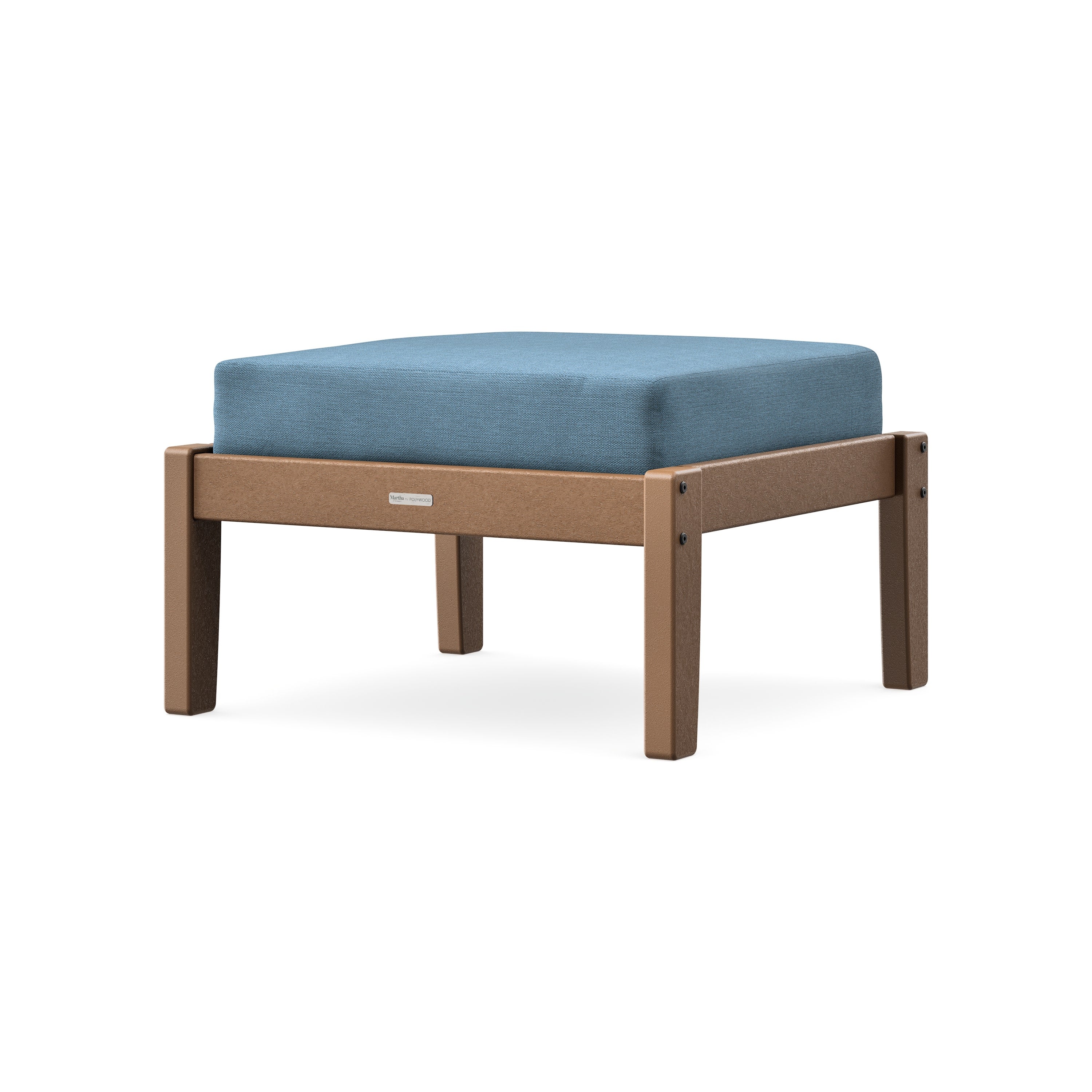 Chinoiserie Deep Seating Ottoman in Teak / Sky Blue