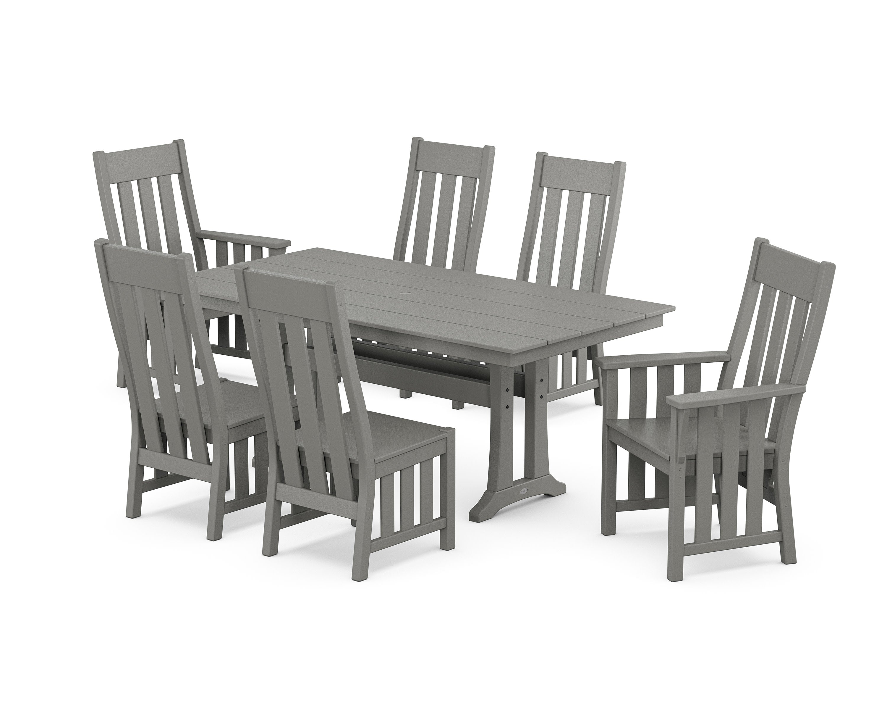 Acadia 7-Piece Farmhouse Dining Set with Trestle Legs in Slate Grey