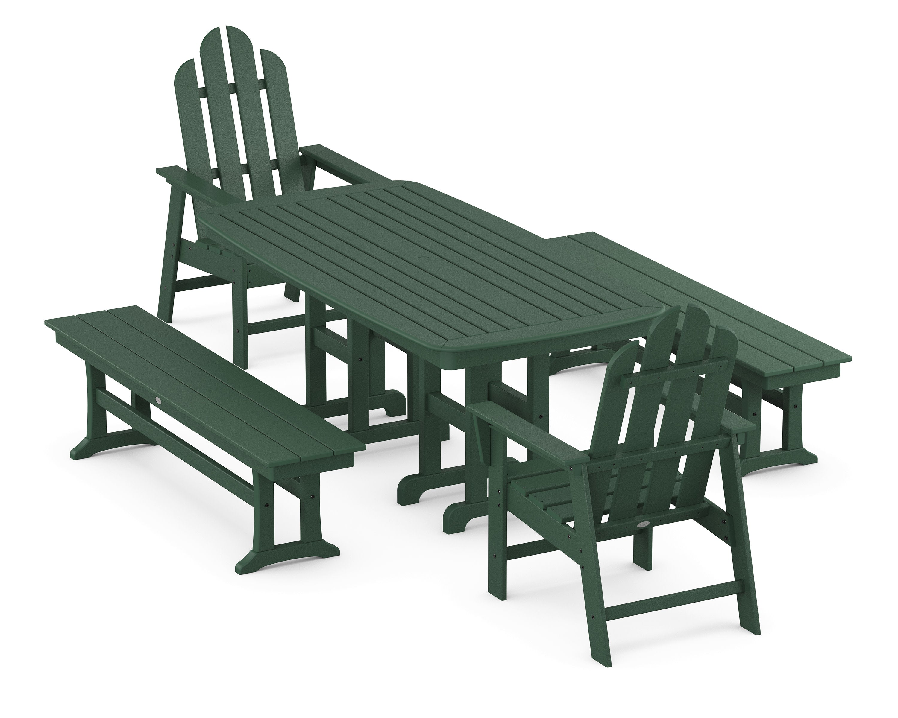 Long Island 5-Piece Dining Set with Benches in Green