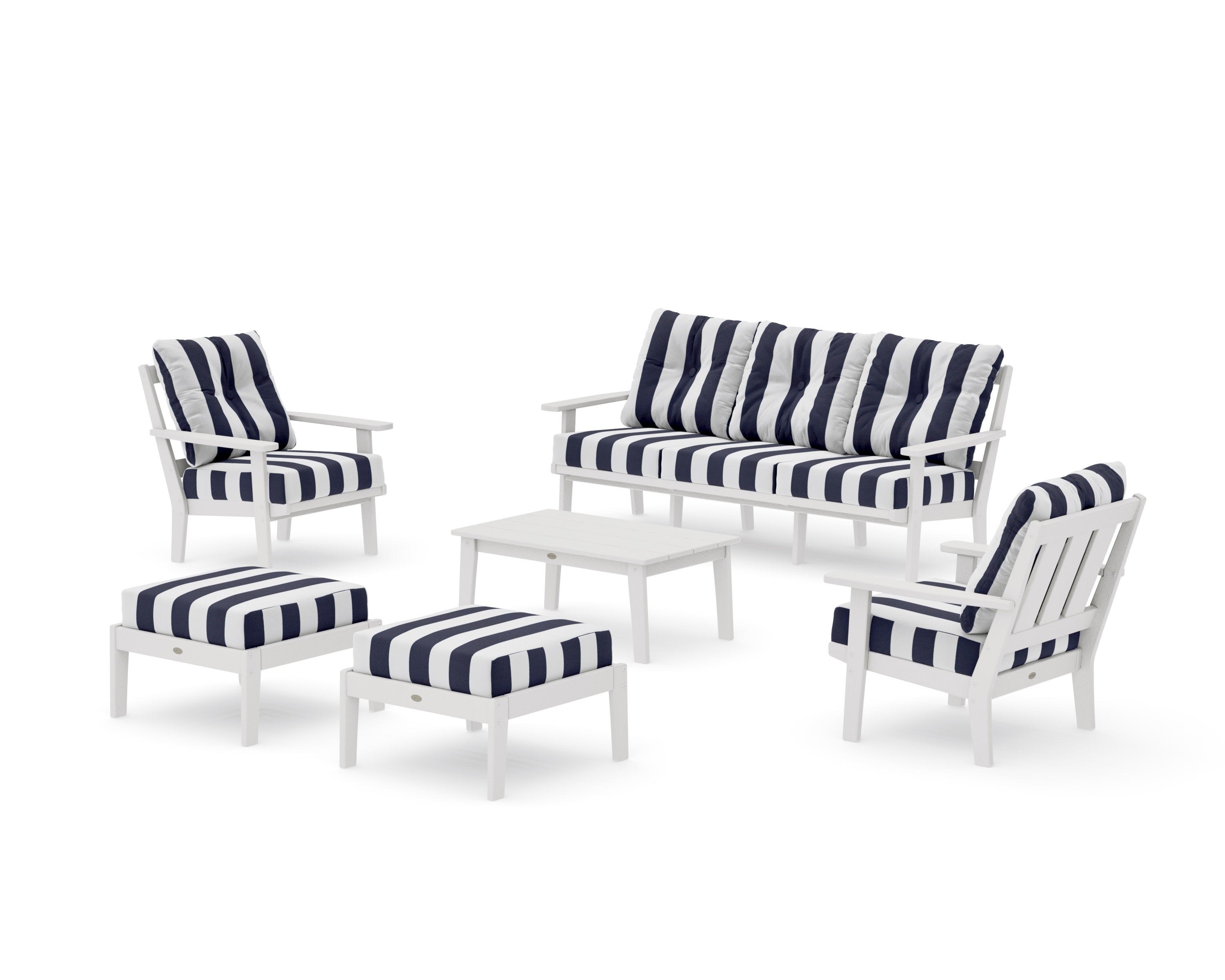 Oxford 6-Piece Lounge Sofa Set in Vintage White / Cabana Stripe Navy