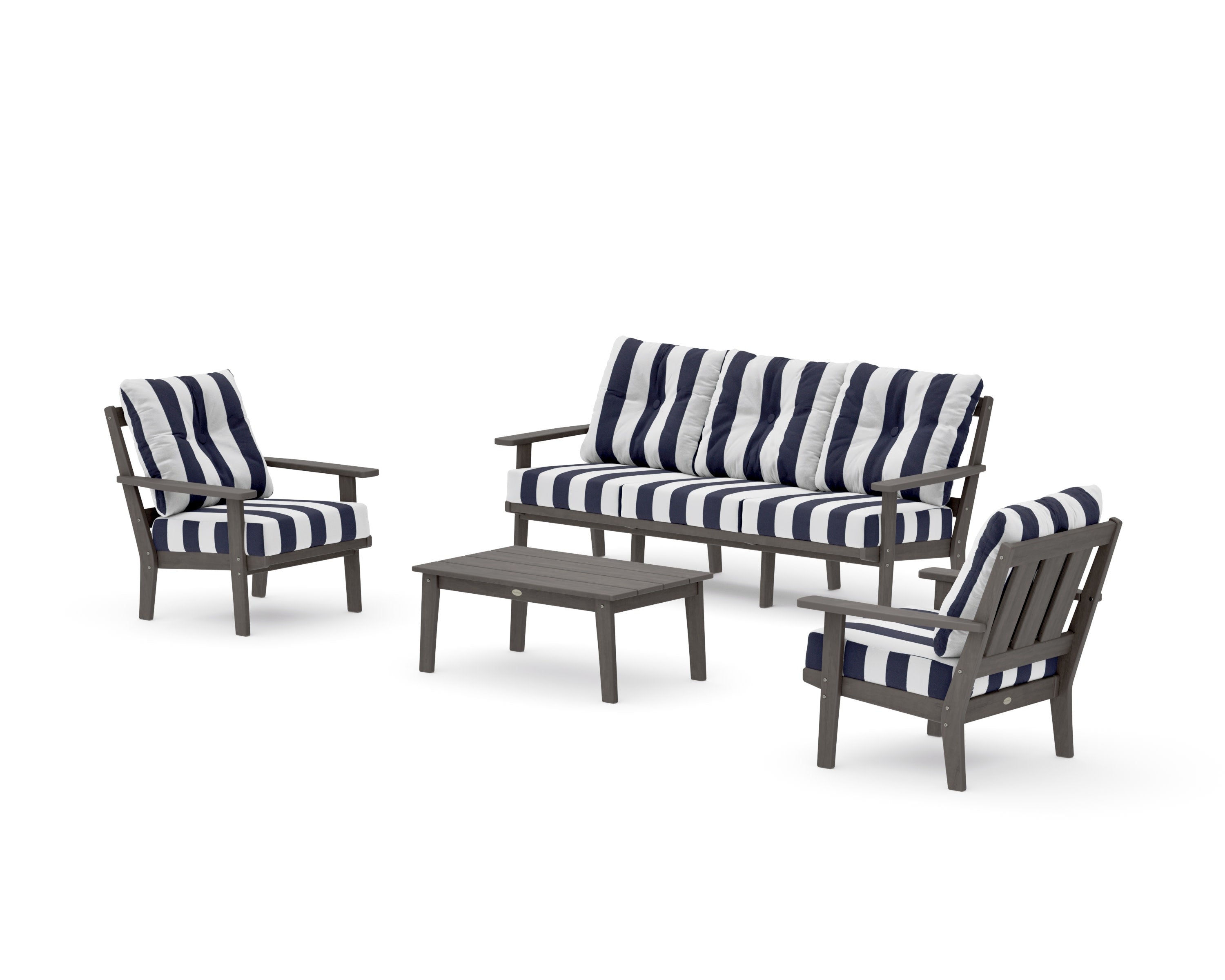 Oxford 4-Piece Deep Seating Set with Sofa in Driftwood / Cabana Stripe Navy