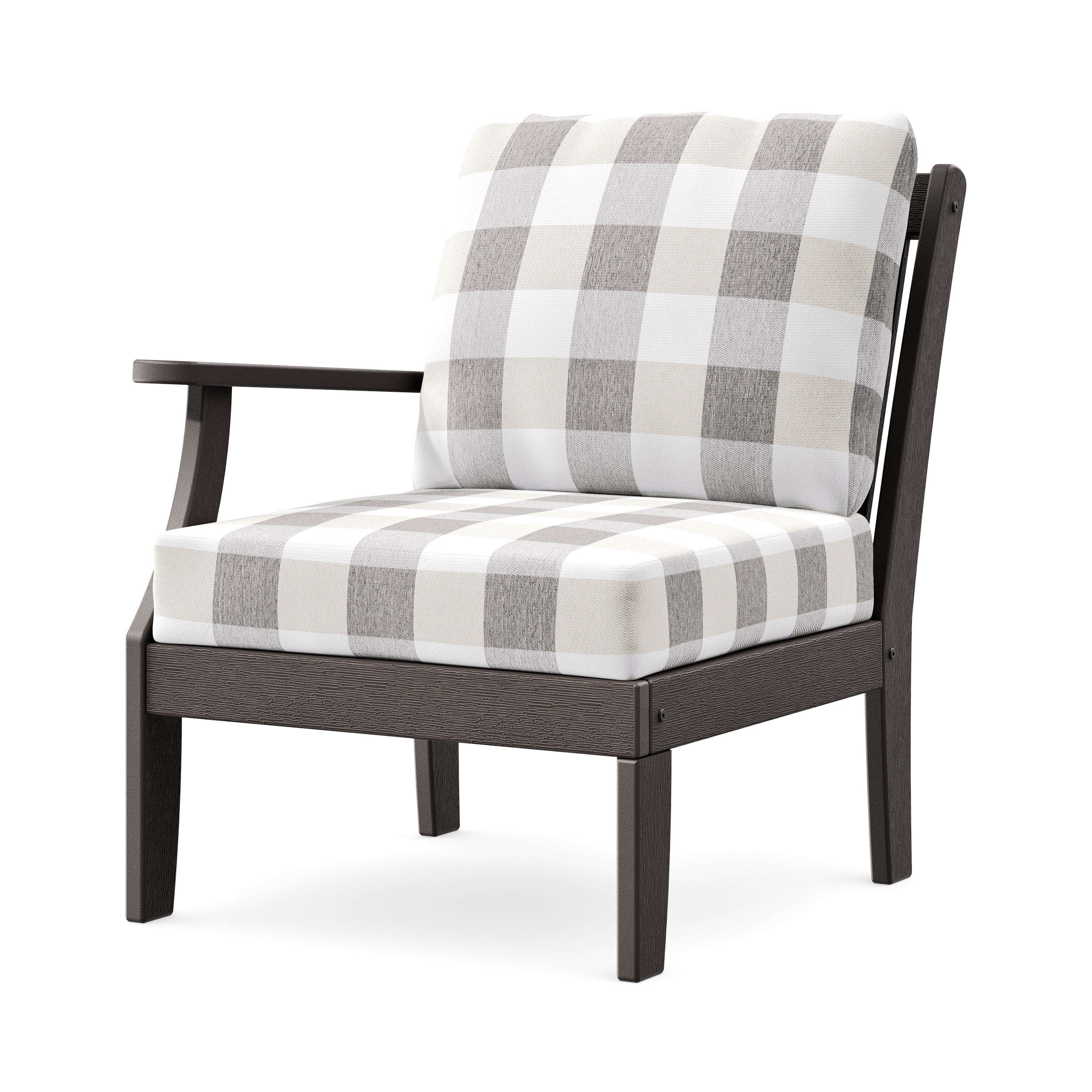 Braxton Modular Left Arm Chair in Vintage Coffee / Buffalo Plaid Grey Mist