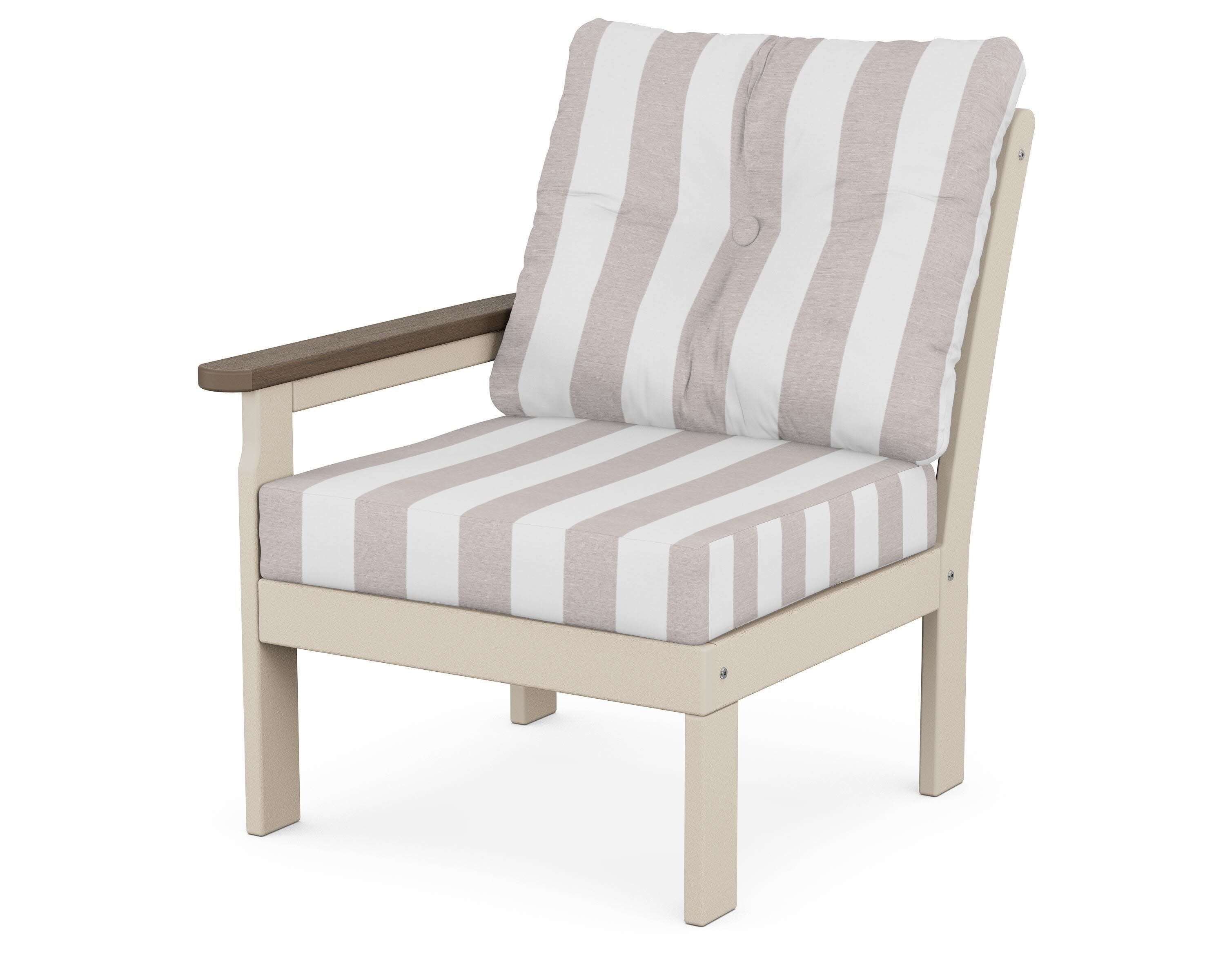 Vineyard Modular Left Arm Chair in Sand / Kona / Cabana Stripe Dune Burlap