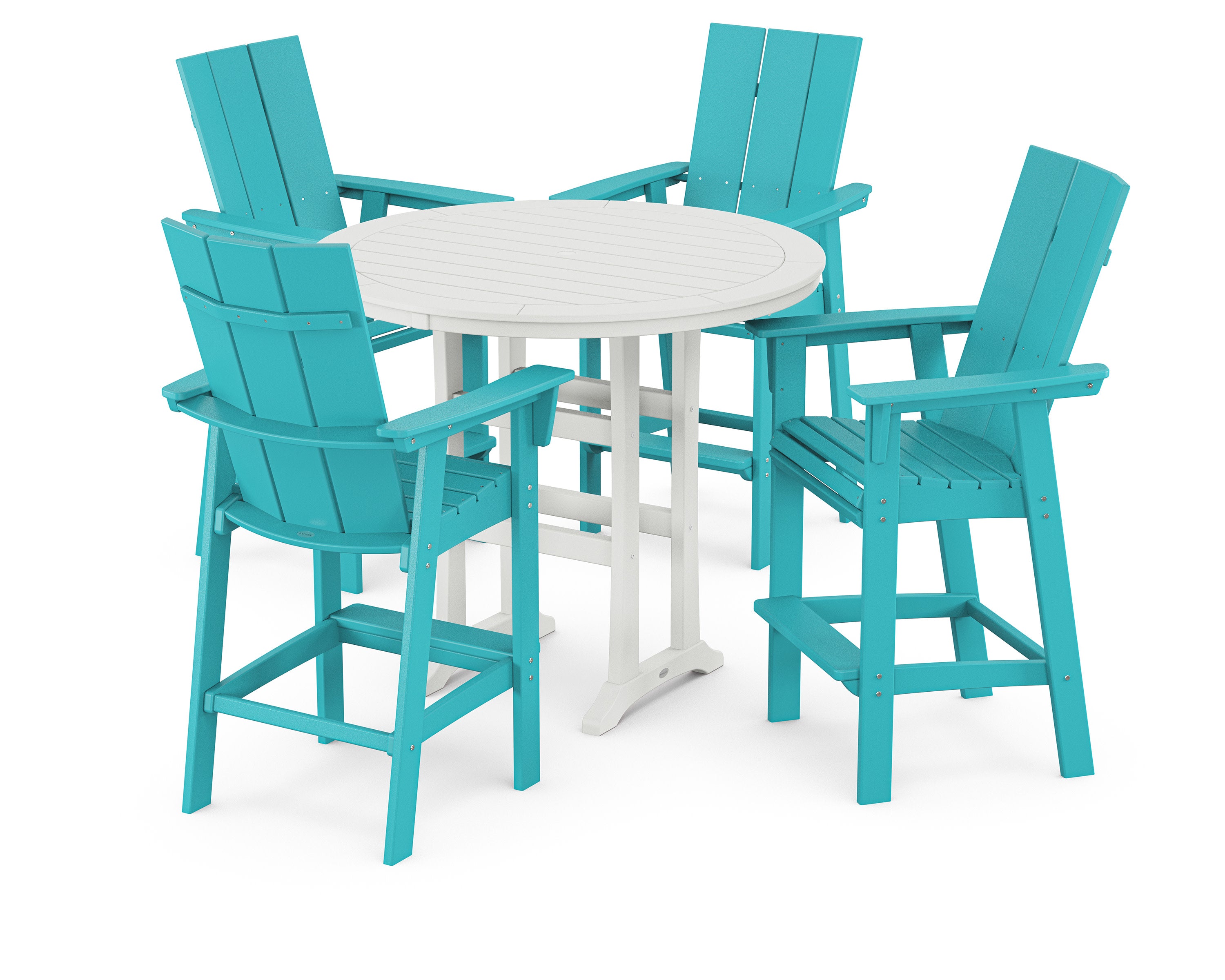 Modern Curveback Adirondack 5-Piece Nautical Trestle Bar Set in Aruba / White