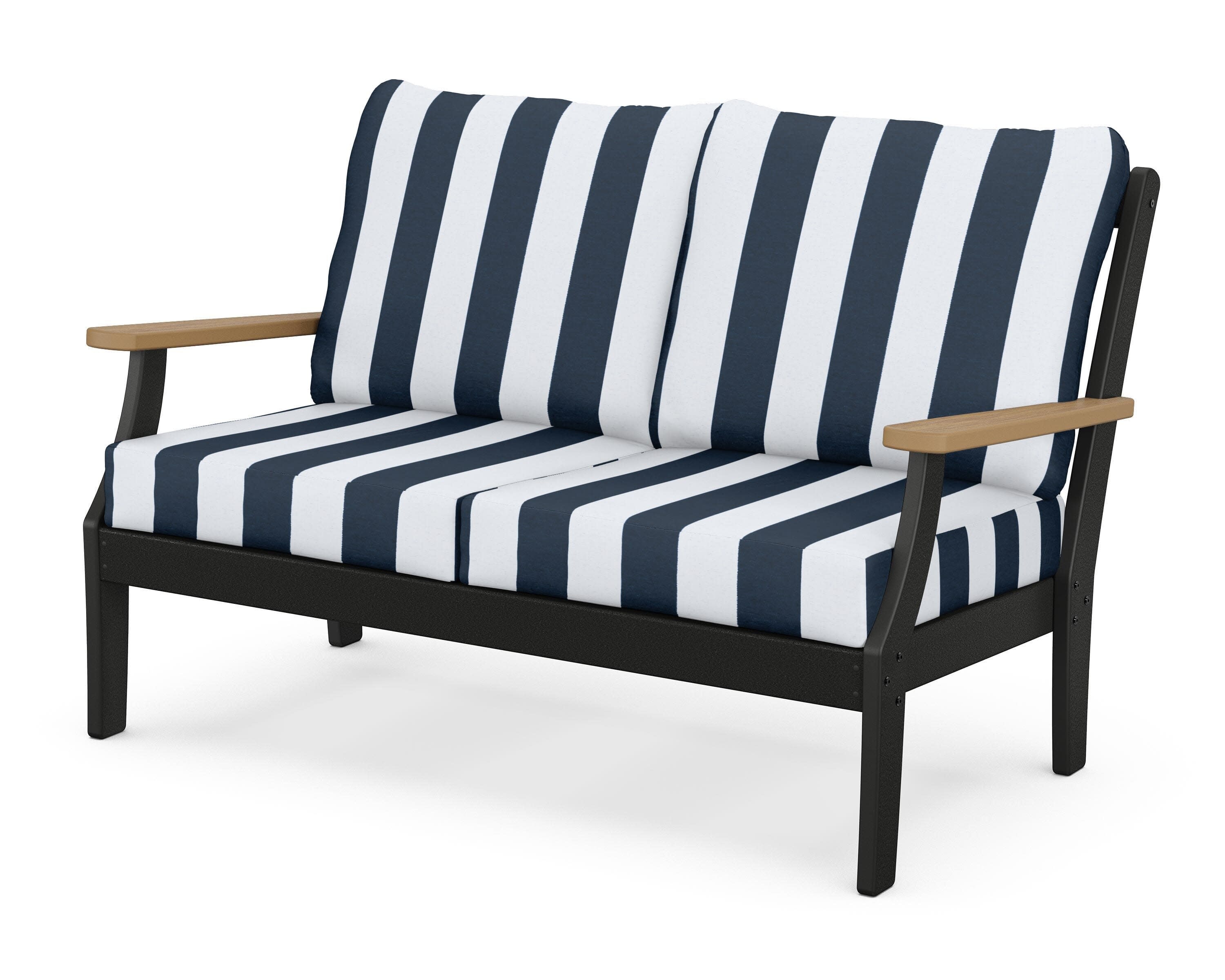 Braxton Deep Seating Loveseat in Black / Natural / Cabana Stripe Marine Indigo