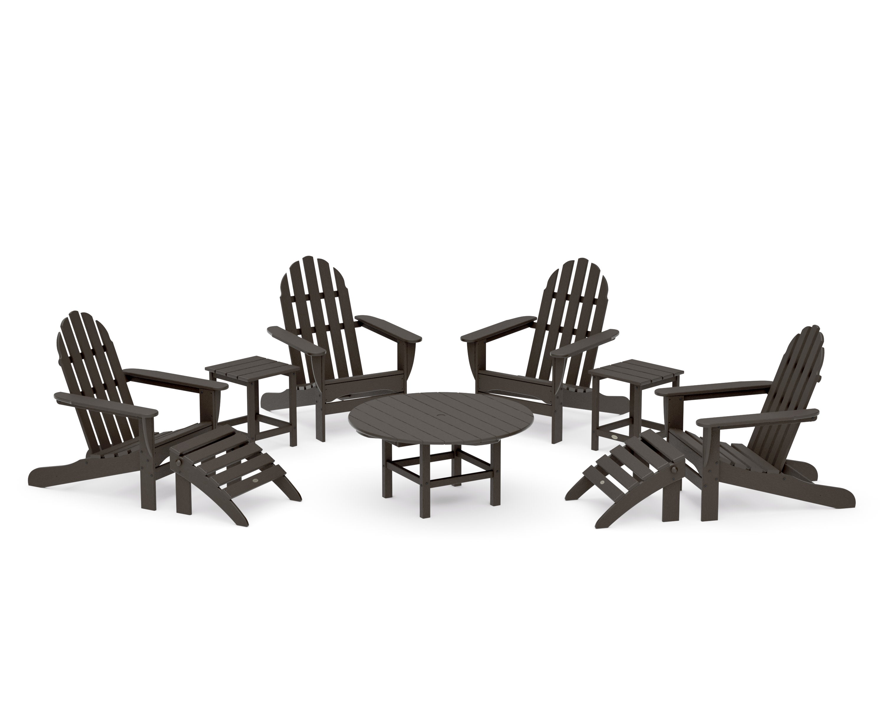 Classic Adirondack Chair 9-Piece Conversation Set in Vintage Coffee