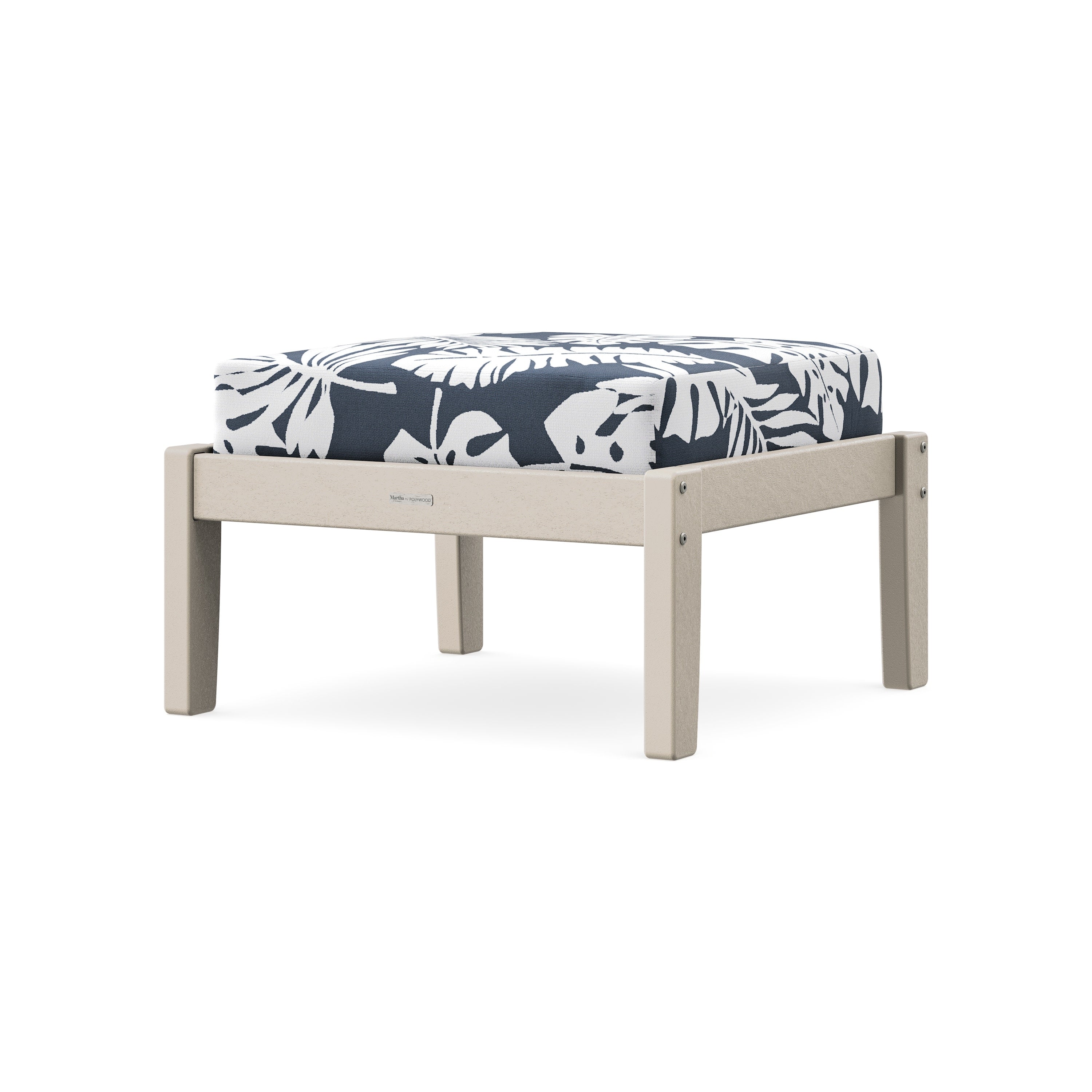 Chinoiserie Deep Seating Ottoman in Sand / Leaf Marine Indigo