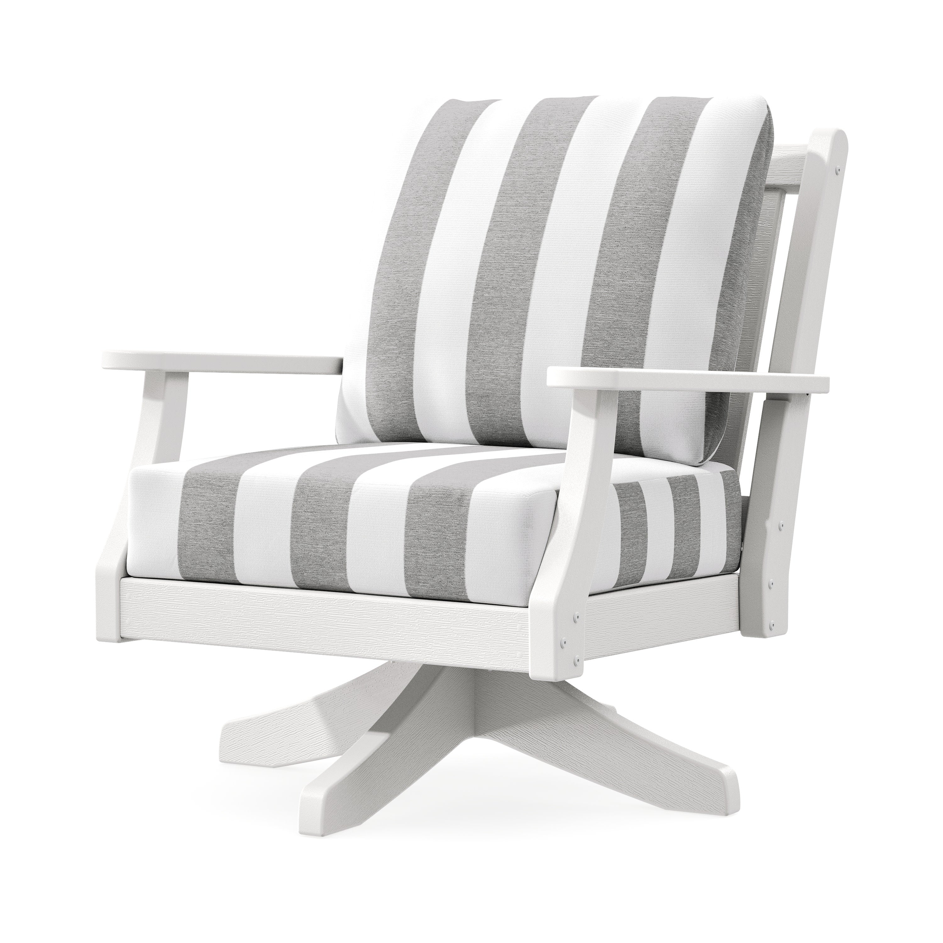 Wovendale Deep Seating Swivel Chair in Vintage White / Cabana Stripe Grey Mist