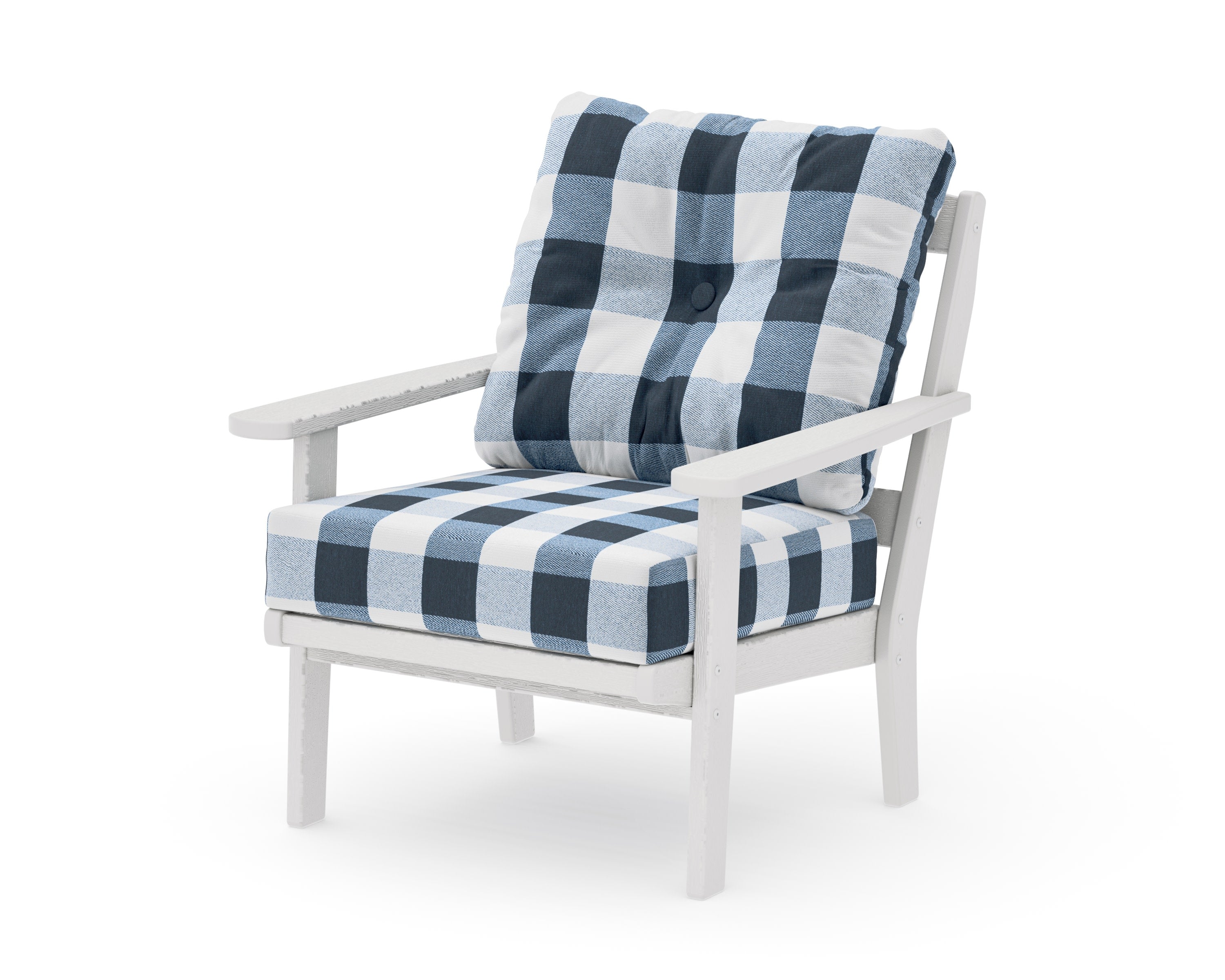 Mission Deep Seating Chair in Vintage White / Buffalo Plaid Marine Indigo