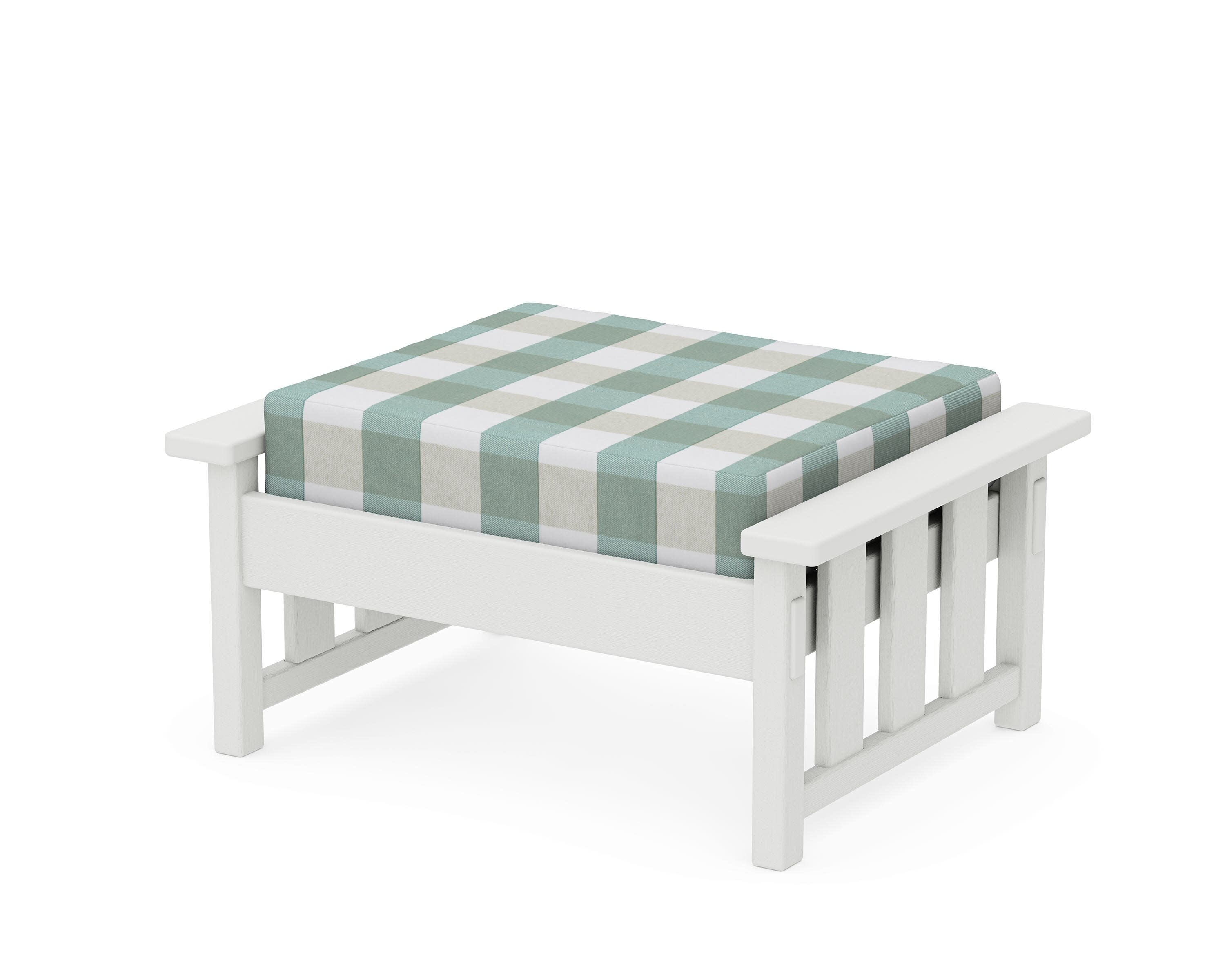 Acadia Deep Seating Ottoman in Vintage White / Buffalo Plaid Glacier Spa