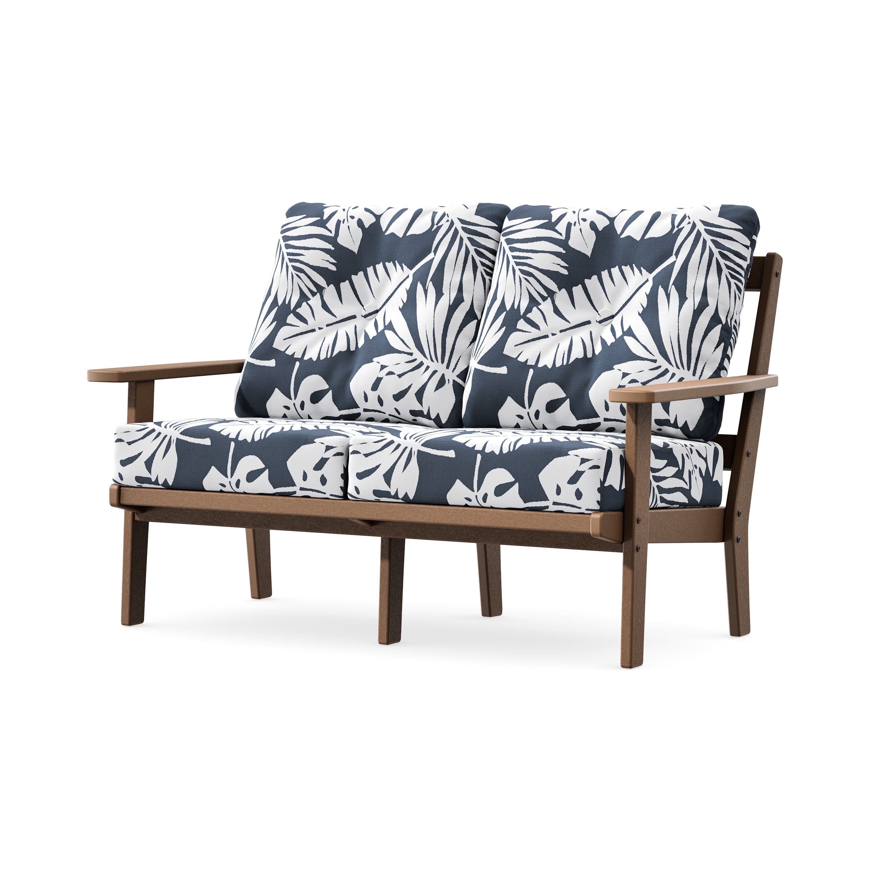 Prairie Deep SeatingLoveseat in Teak / Leaf Marine Indigo