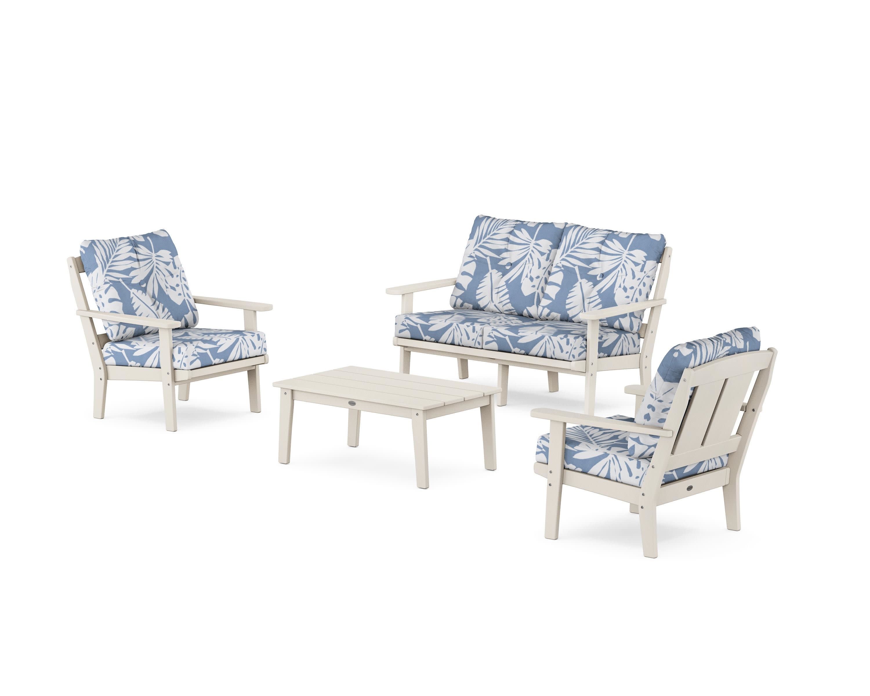 Mission 4-Piece Deep Seating Set with Loveseat in Sand / Leaf Sky Blue