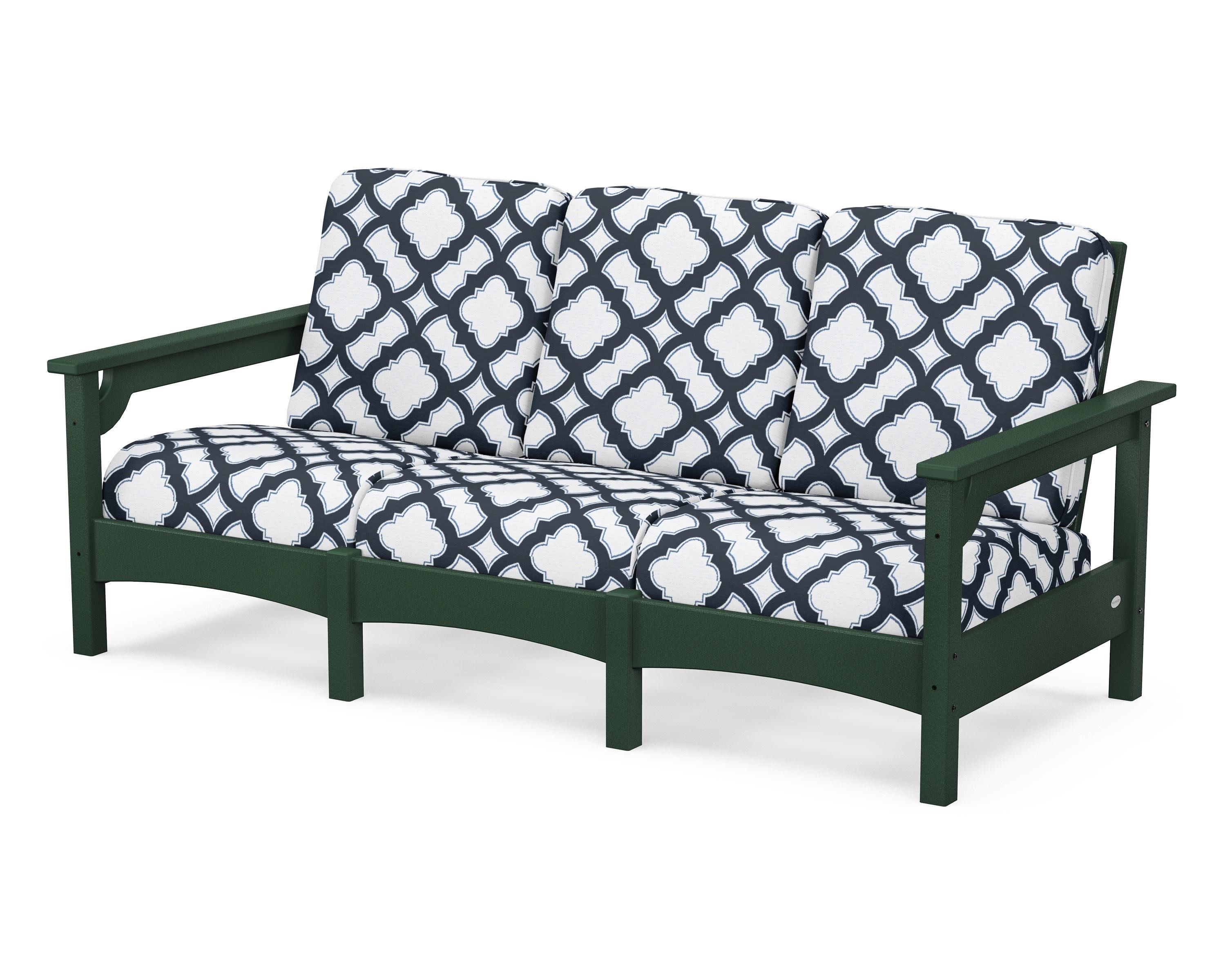 Club Sofa in Green / Trellis Marine Indigo