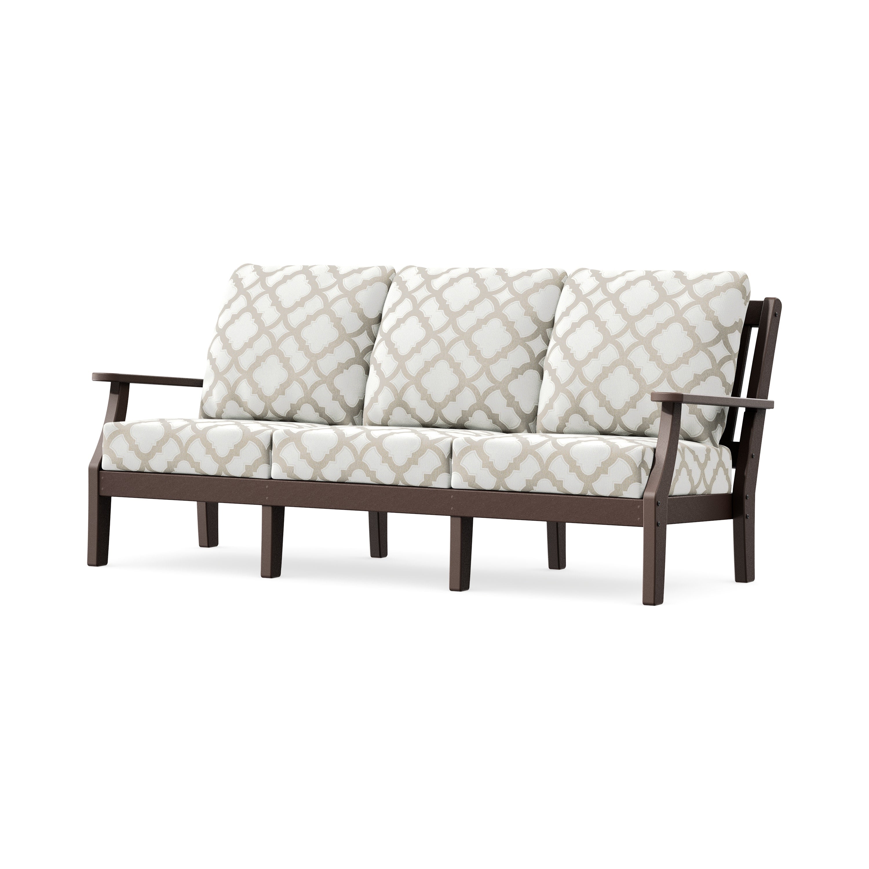 Chinoiserie Deep Seating Sofa in Mahogany / Trellis Dune Burlap