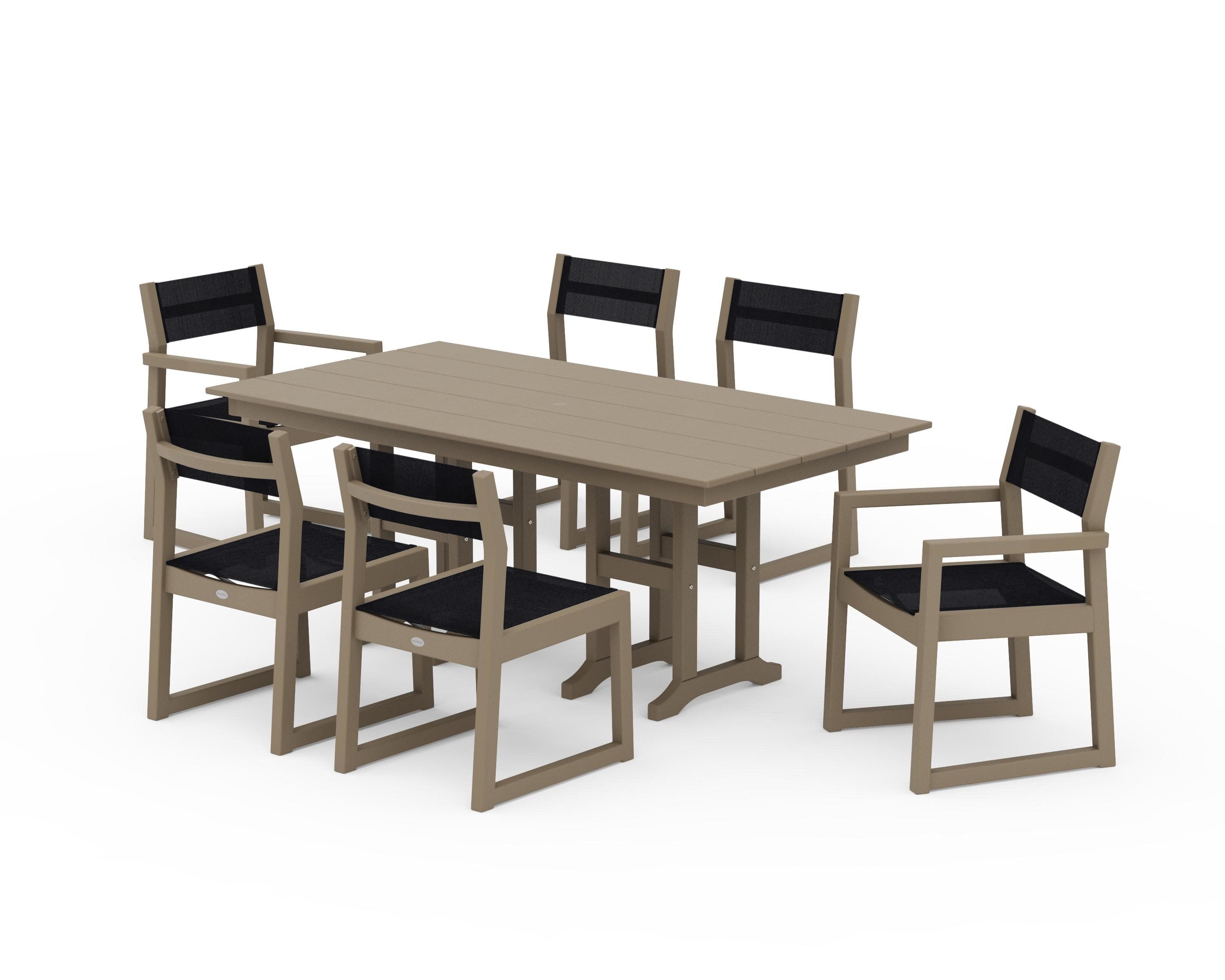 EDGE Sling 7-Piece Farmhouse Dining Set in Vintage Sahara / Black Sling