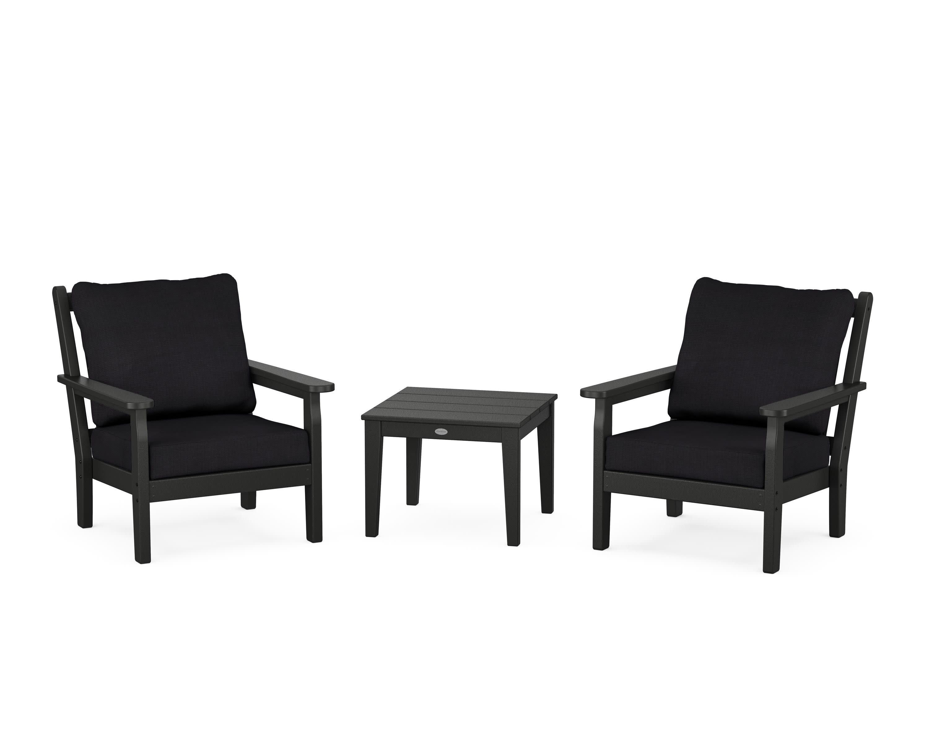 Chippendale 3-Piece Deep Seating Set in Black / Midnight Linen