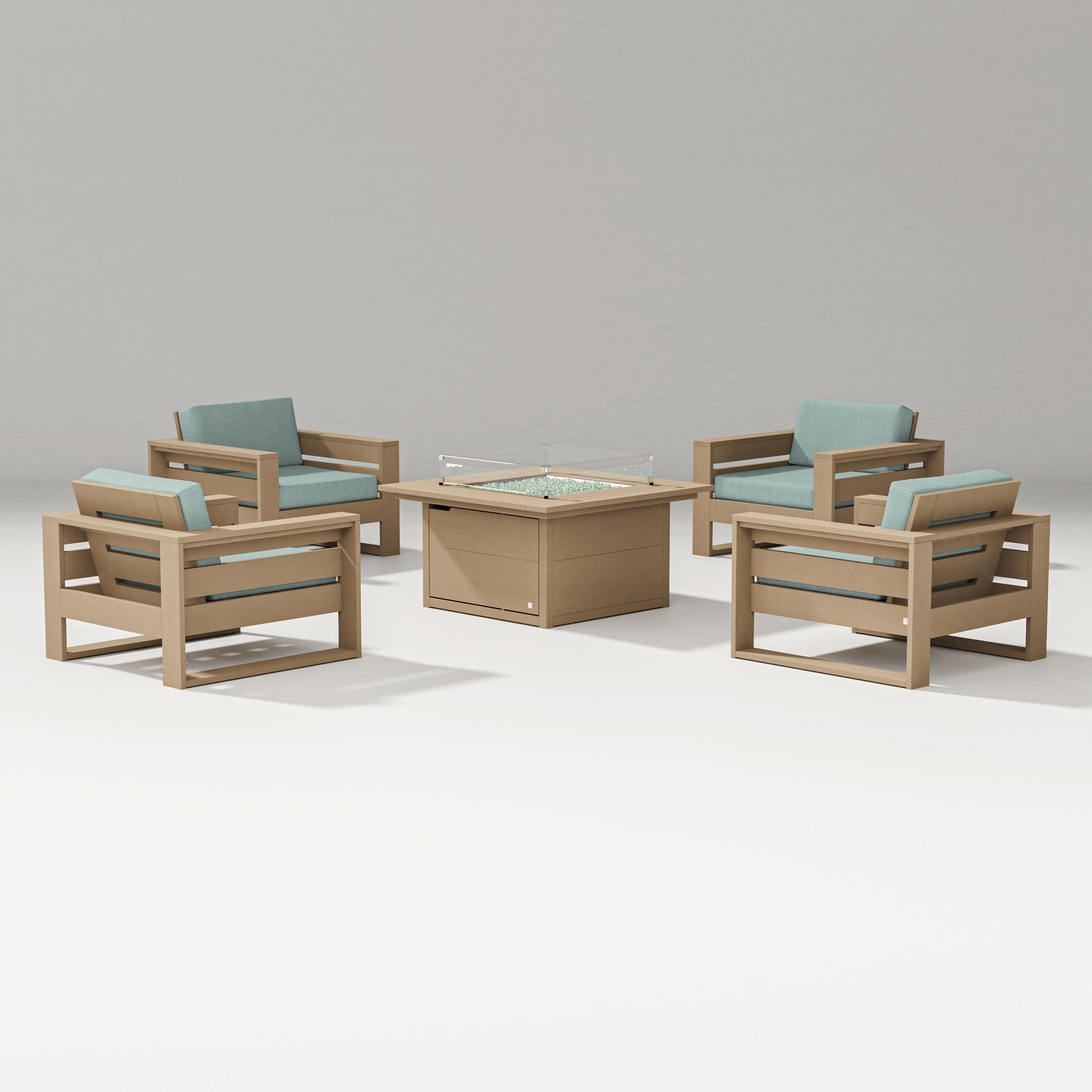 Latitude 5-Piece Lounge Fire Table Set in Vintage Sahara / Glacier Spa