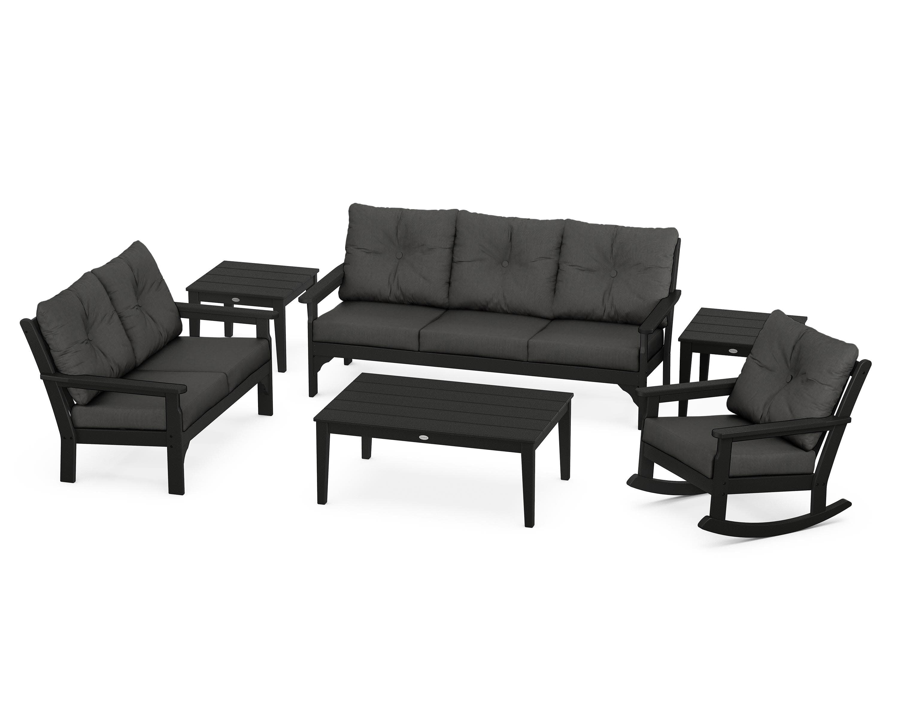 Vineyard 6-Piece Deep Seating Set in Black / Spectrum Carbon