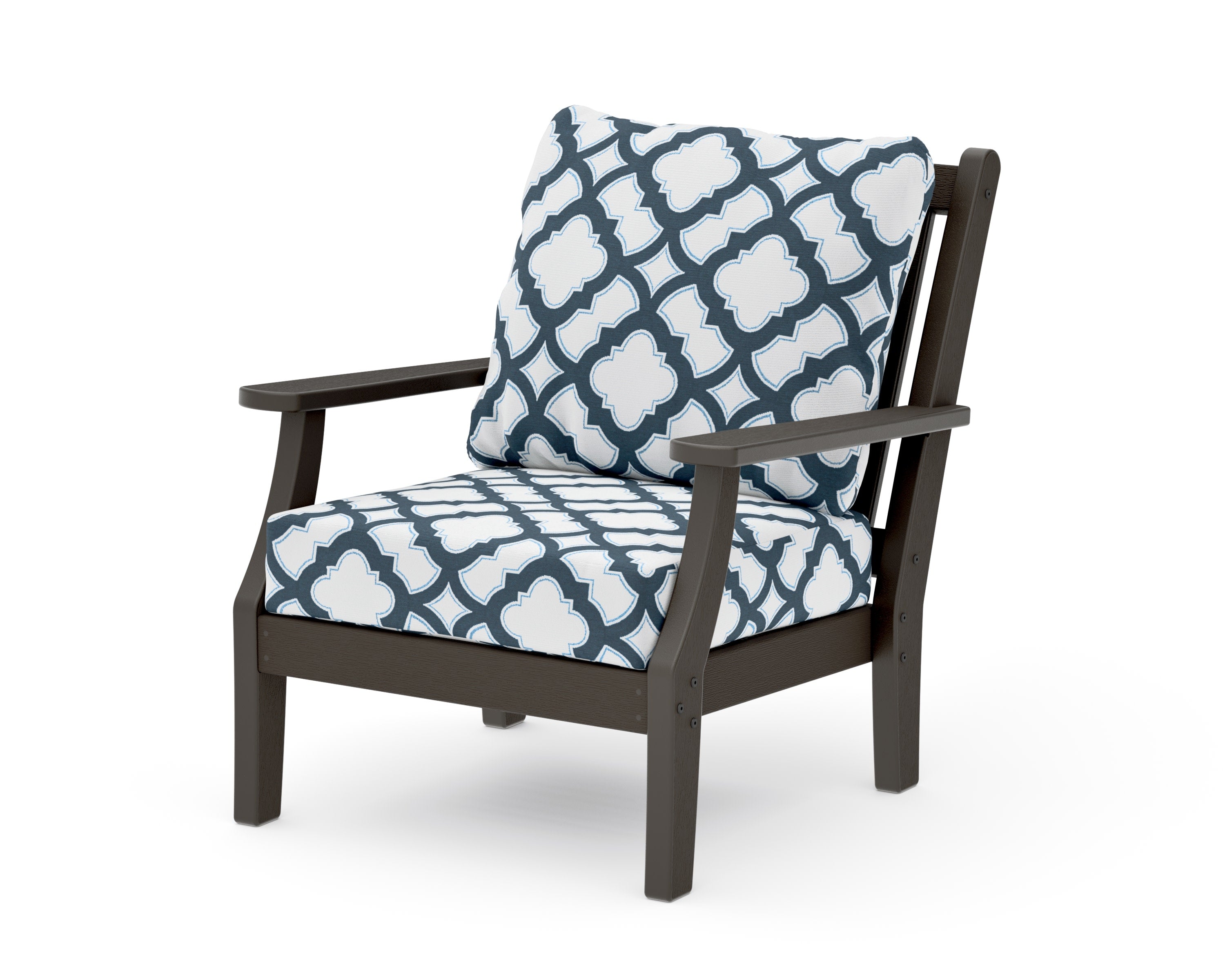 Wovendale Deep Seating Chair in Vintage Coffee / Trellis Marine Indigo