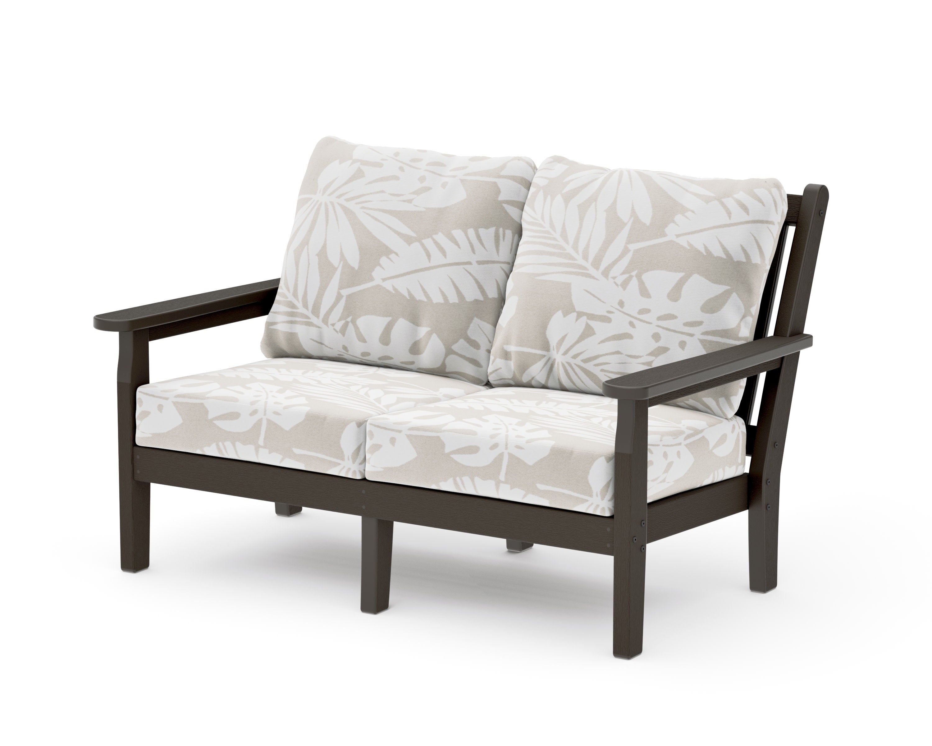 Chippendale Deep Seating Loveseat in Vintage Coffee / Leaf Dune Burlap