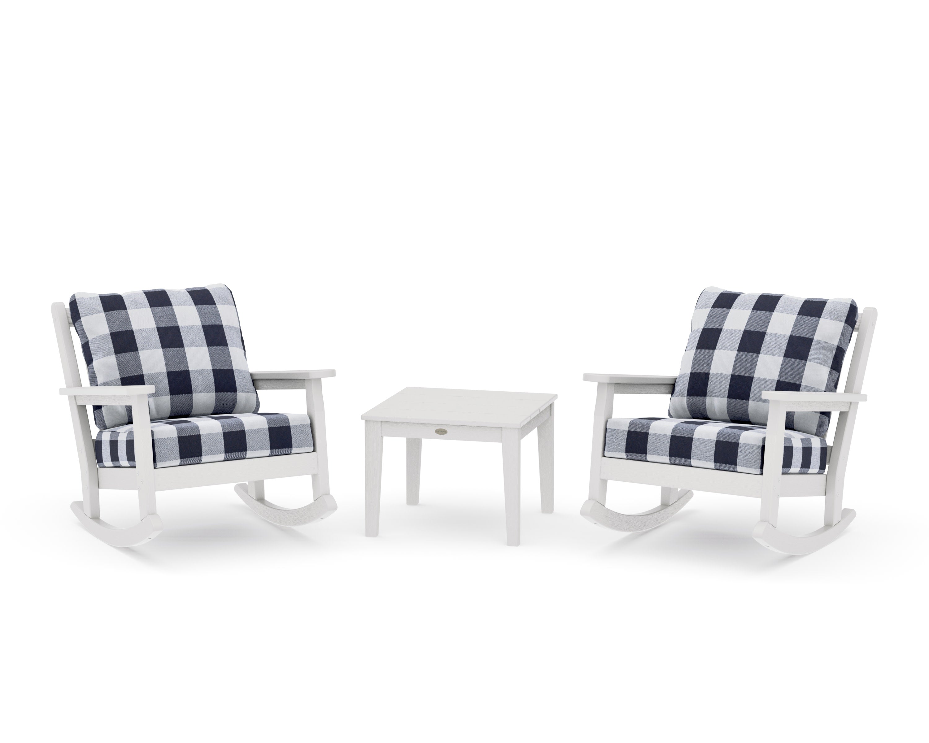 Chippendale 3-Piece Deep Seating Rocker Set in Vintage White / Buffalo Plaid Navy