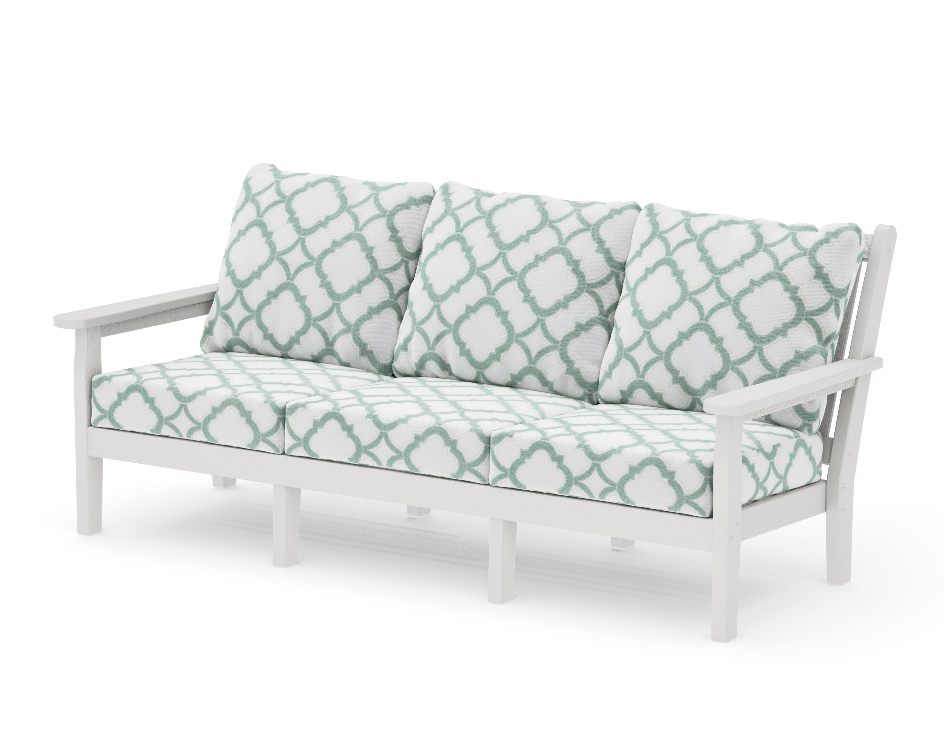 Chippendale Deep Seating Sofa in Vintage White / Trellis Glacier Spa