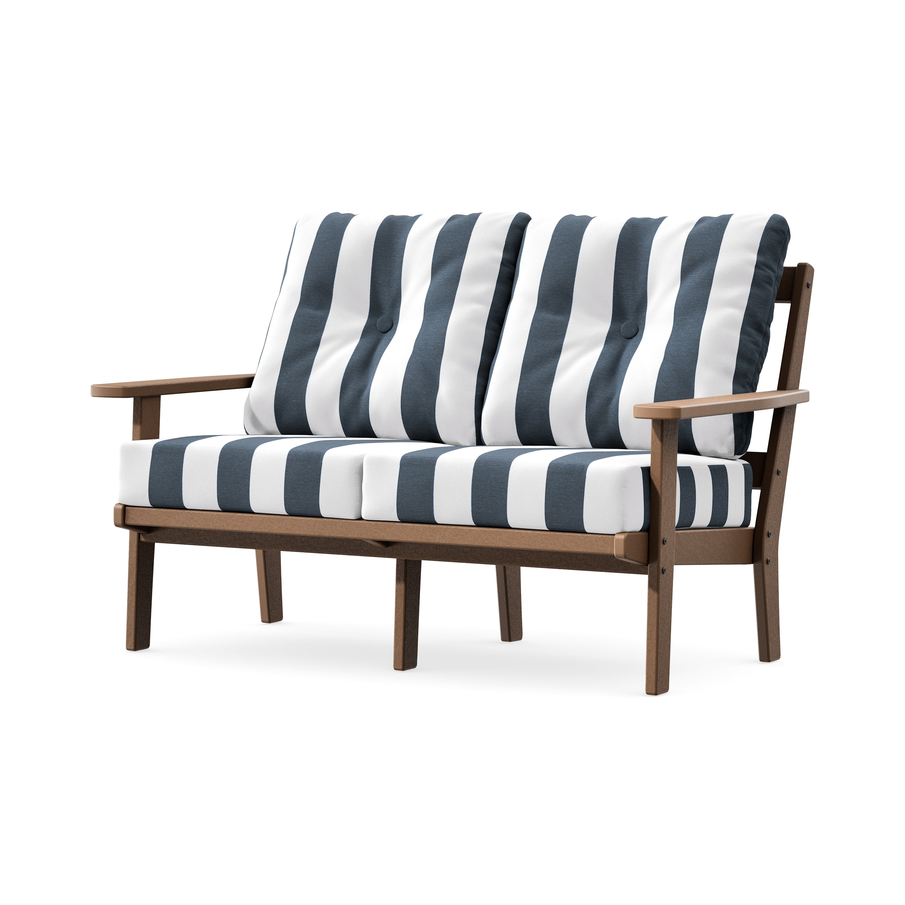 Oxford Deep SeatingLoveseat in Teak / Cabana Stripe Marine Indigo