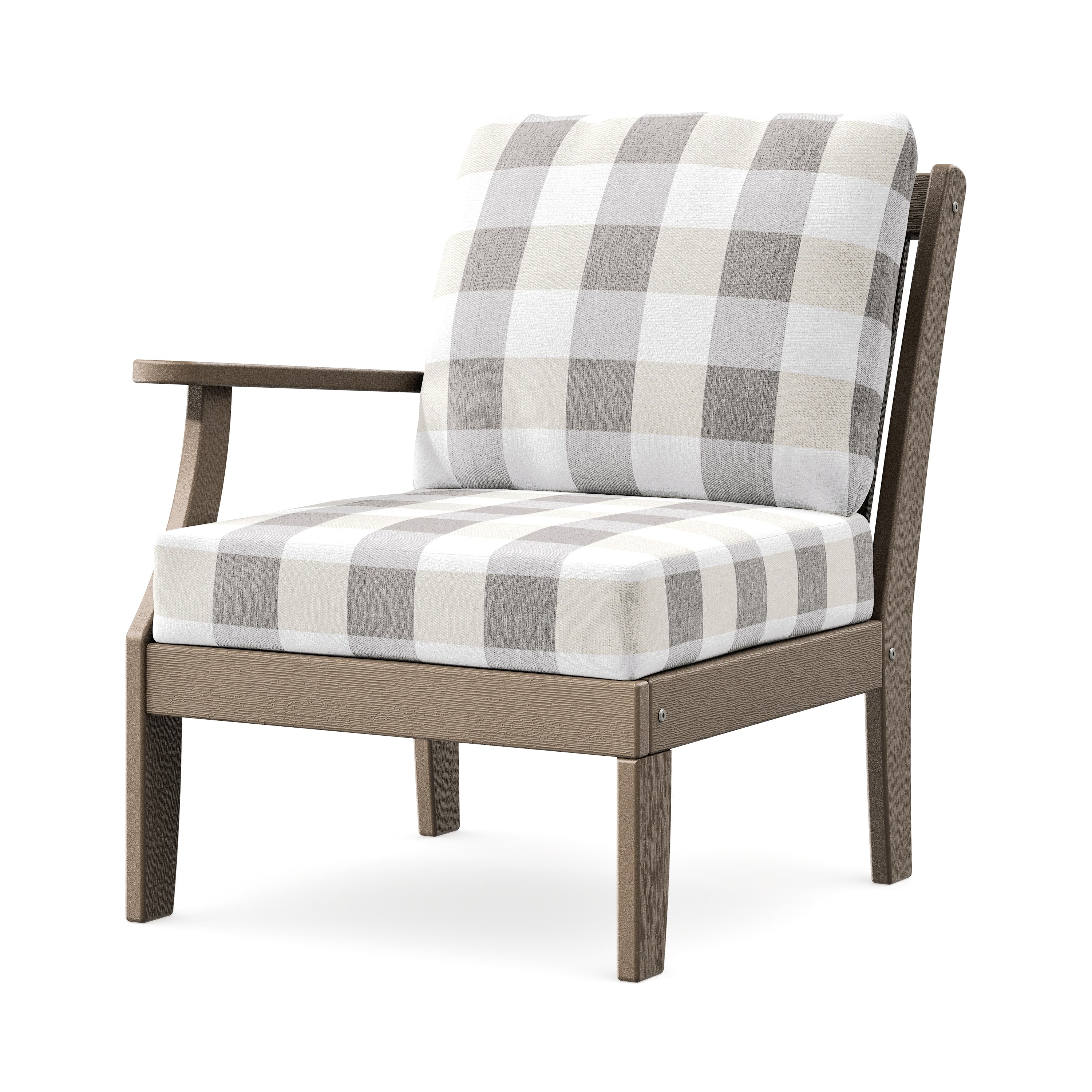 Braxton Modular Left Arm Chair in Vintage Sahara / Buffalo Plaid Grey Mist