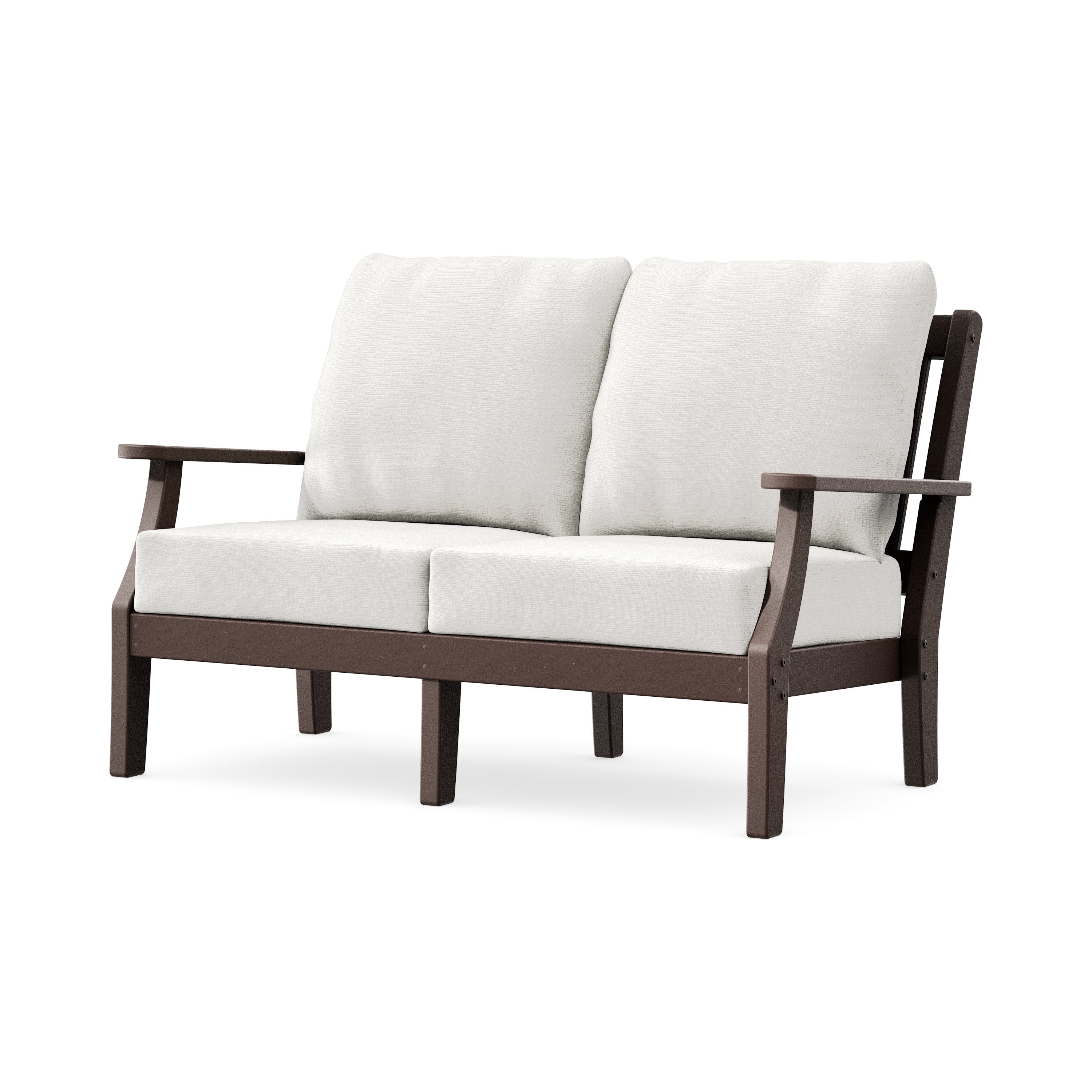 Chinoiserie Deep Seating Loveseat in Mahogany / Natural Linen