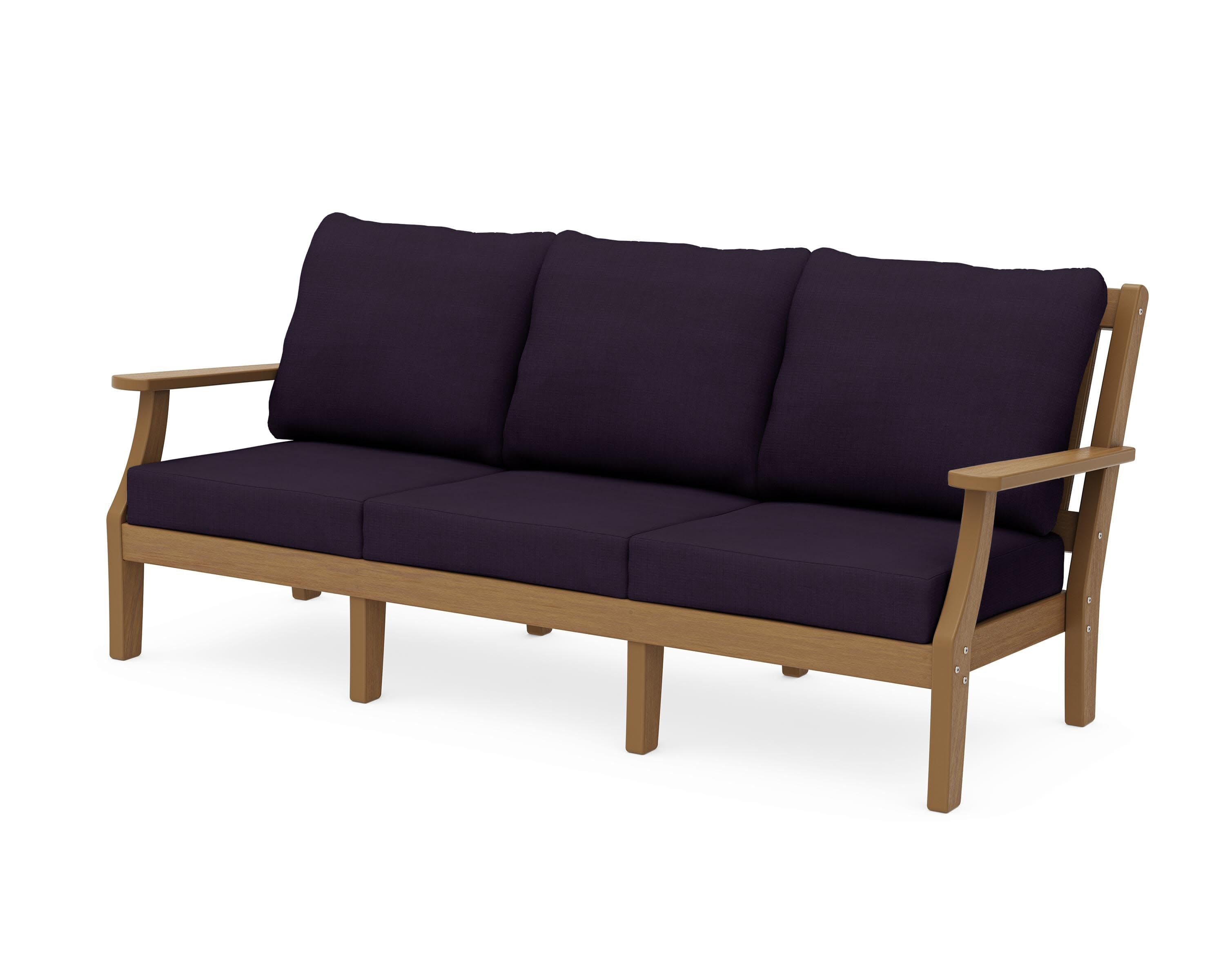 Chinoiserie Deep Seating Sofa in Natural / Navy Linen