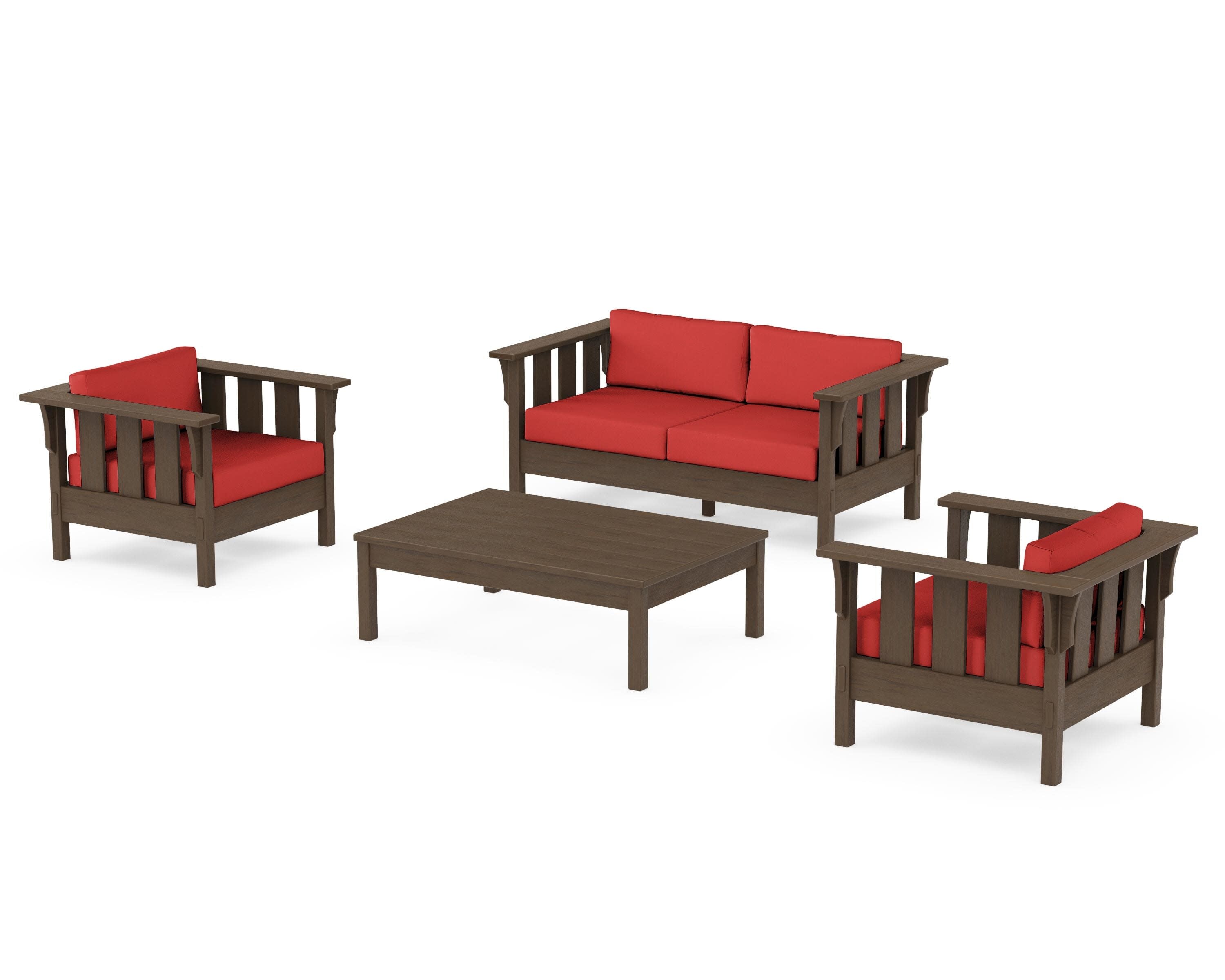 Acadia 4-Piece Deep Seating Set with Loveseat in Kona / Crimson Linen