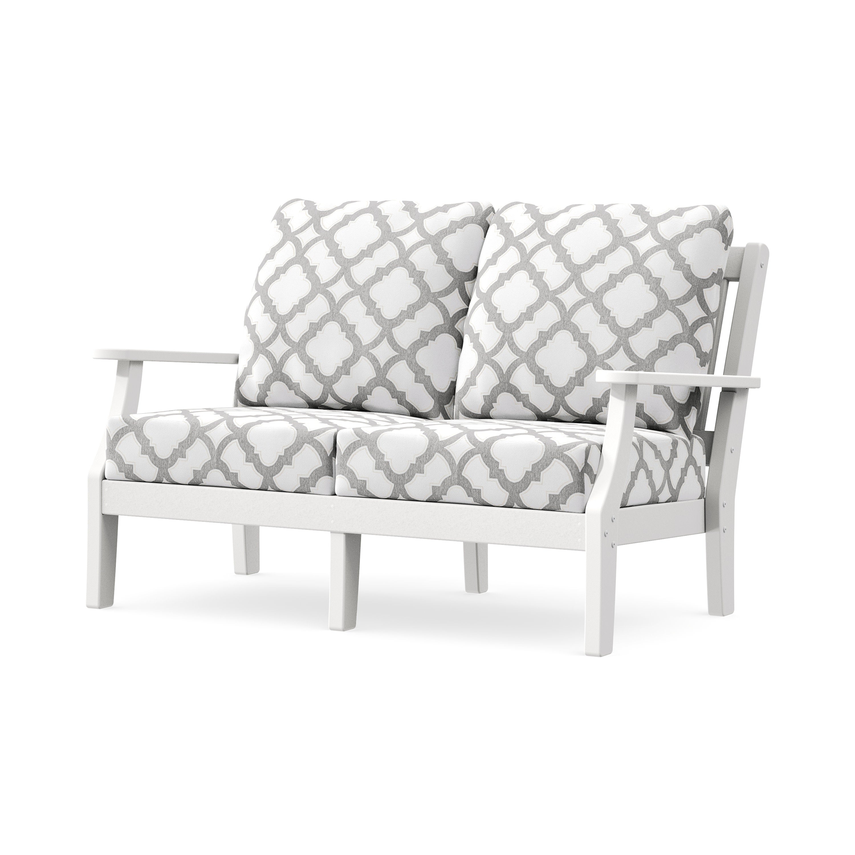 Chinoiserie Deep Seating Loveseat in White / Trellis Grey Mist